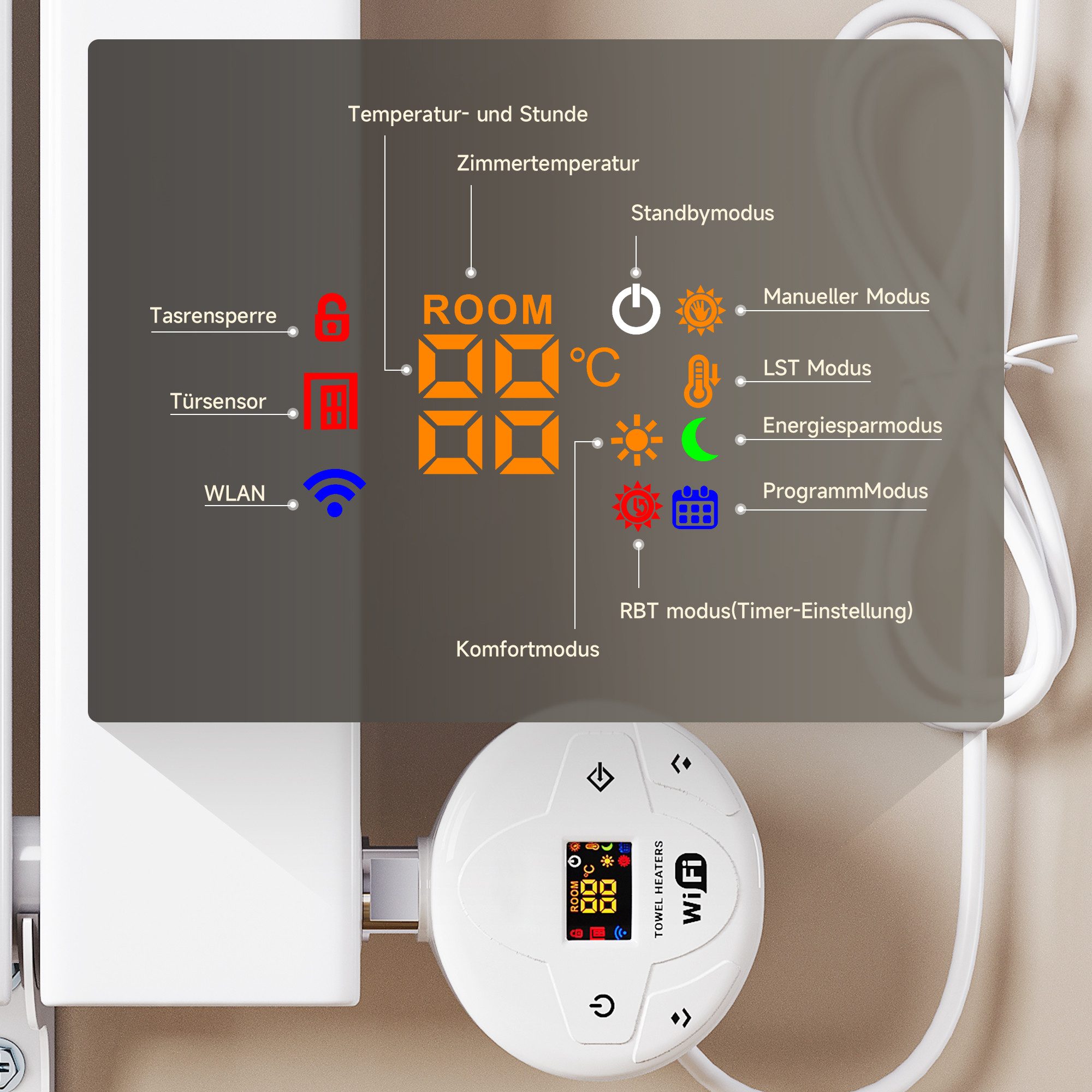 SONNI Elektro-Heizkörper Elektro-Heizkörper mit WiFi-Fernbedienung,Temperaturregelung:400W-800W – Bild 5 von 5