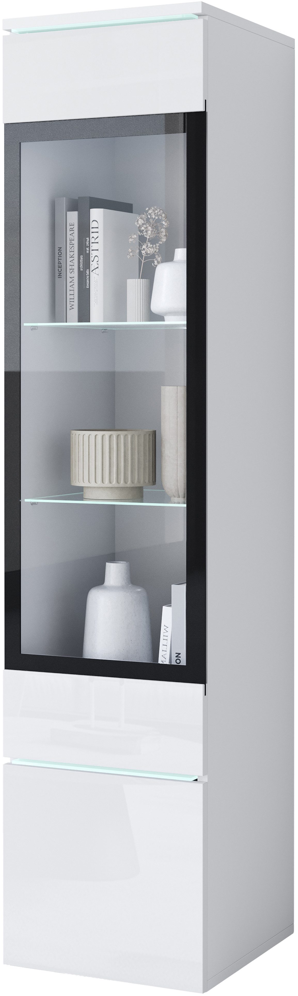 Home affaire Vitrine Vera, Glasvitrine, Höhe 130 cm, in verschiedenen Farbausführungen (1-St) LED-Beleuchtung, Türanschlag frei wählbar, stehend/hängend