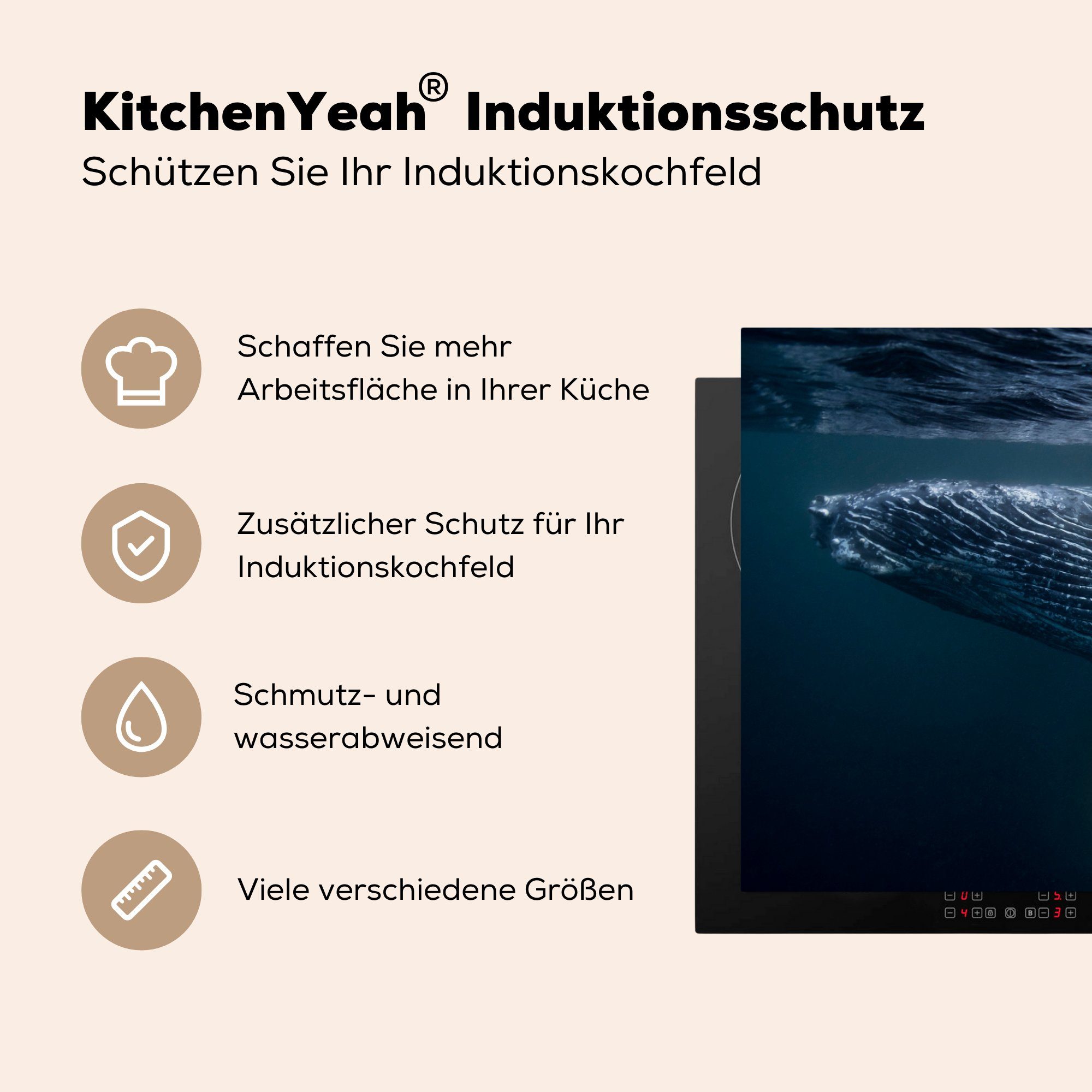 Herdblende-/Abdeckplatte Wasser, Wal cm, küche, - Ceranfeldabdeckung 81x52 Schutz für Induktionskochfeld (1 MuchoWow - tlg), Tier Vinyl, die