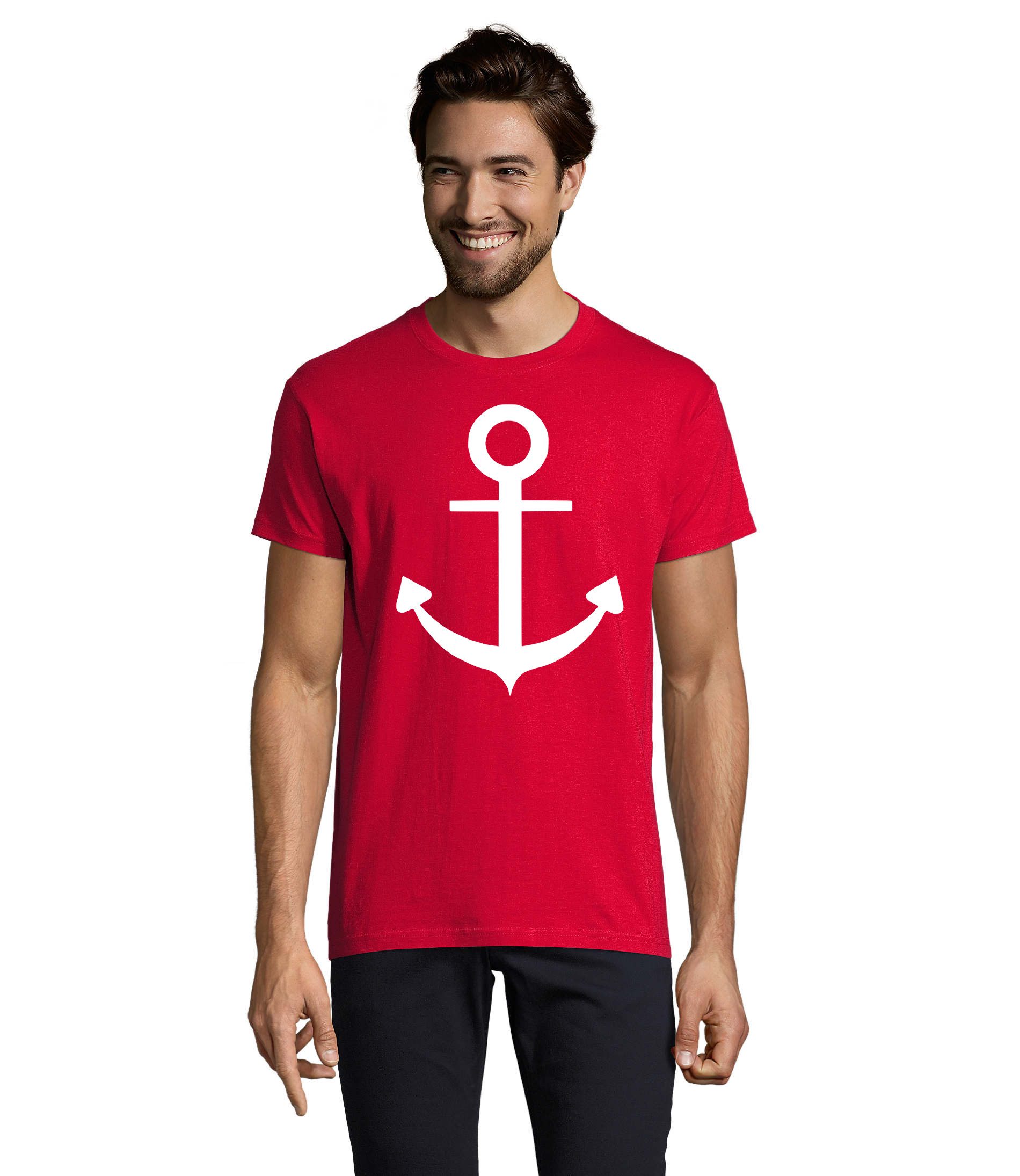 T-Shirt Anker Herren Tee Anker Print Rundhals Freizeitshirt Maritim Baumwolle
