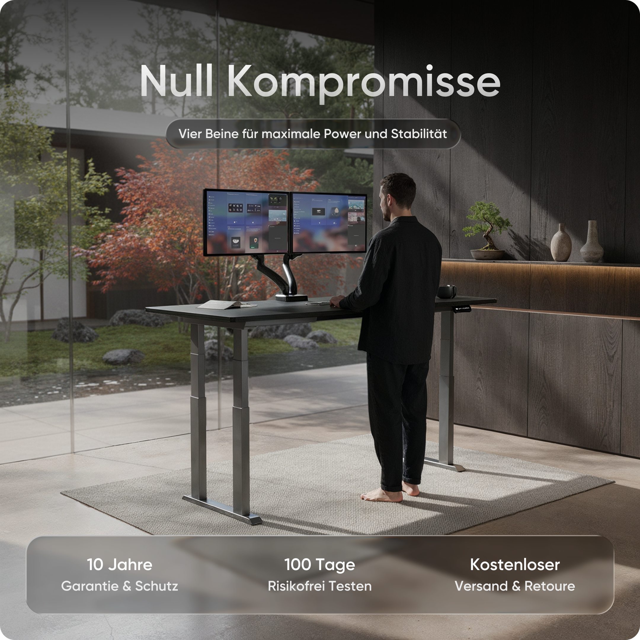 DESKSPACE Tischgestell Titan - Elektrisch höhenverstellbarer 4-Bein-Schreibtisch (Einzeltisch), Elektrisch höhenverstellbar, Dual-Motor, USB, Memory, 200 kg tragfähig