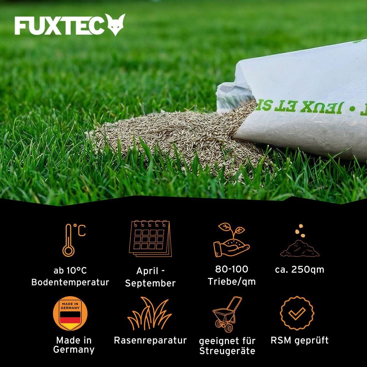 FUXTEC Rasensamen FX-RSSP5, 5 kg, Hohe Keimfähigkeit, belastbar und trittfest, Neu- und Nachsaatflächen