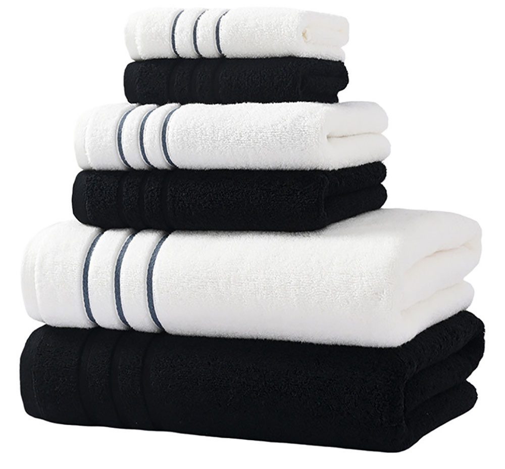klarer Himmel Handtuch Set Handtuch-Set Badetuch, Handtuch, Handtuch Tuch (6er Set), (6-St), Gestreifte Bordüre, 6-teiliges Handtuch-Set aus Baumwolle
