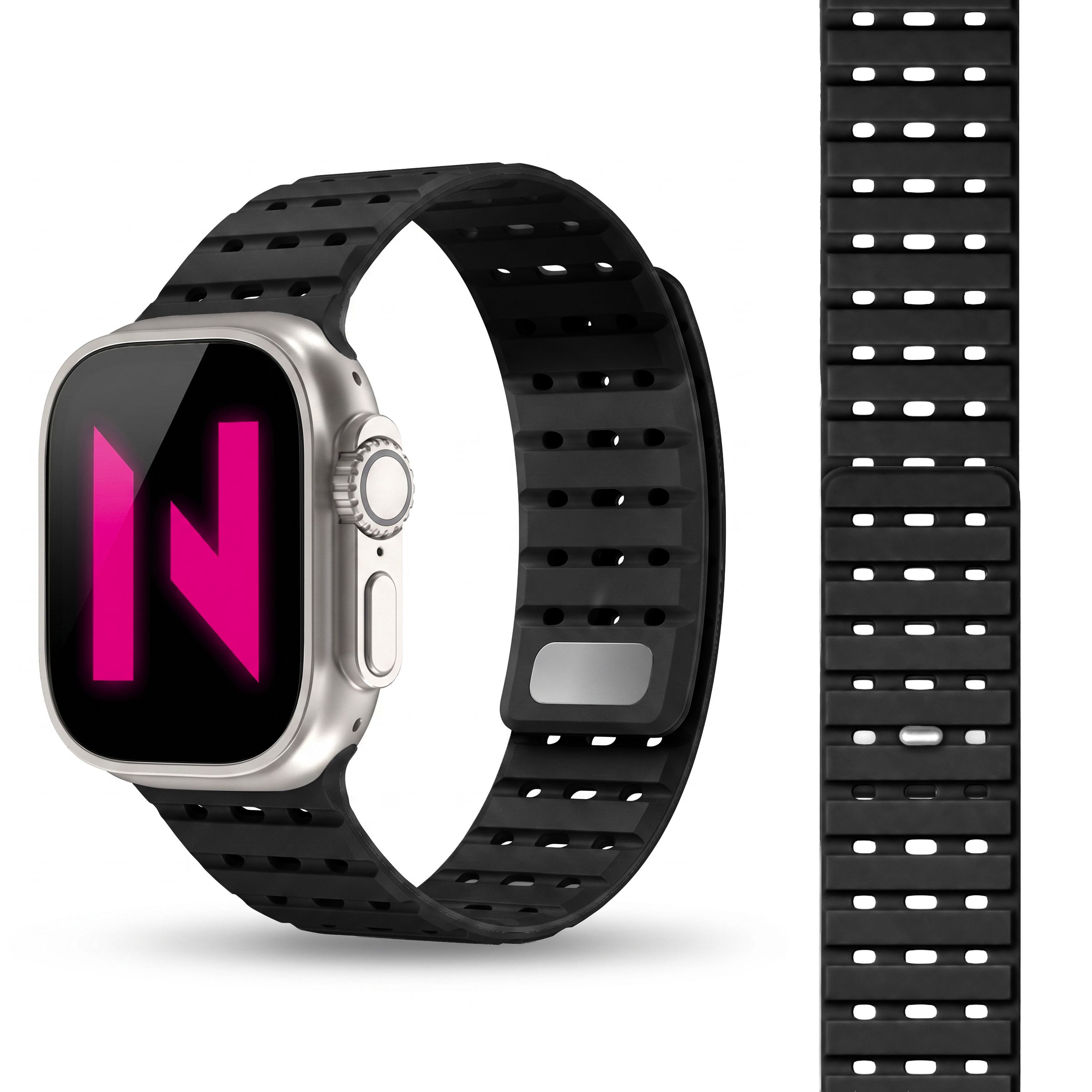 Nalia Smartwatch-Armband Apple Watch 49mm/46/45/44/42(Serie 1-3), Magnetisches Silikon Ersatzband / für Sport Fitness Uhr / Atmungsaktiv