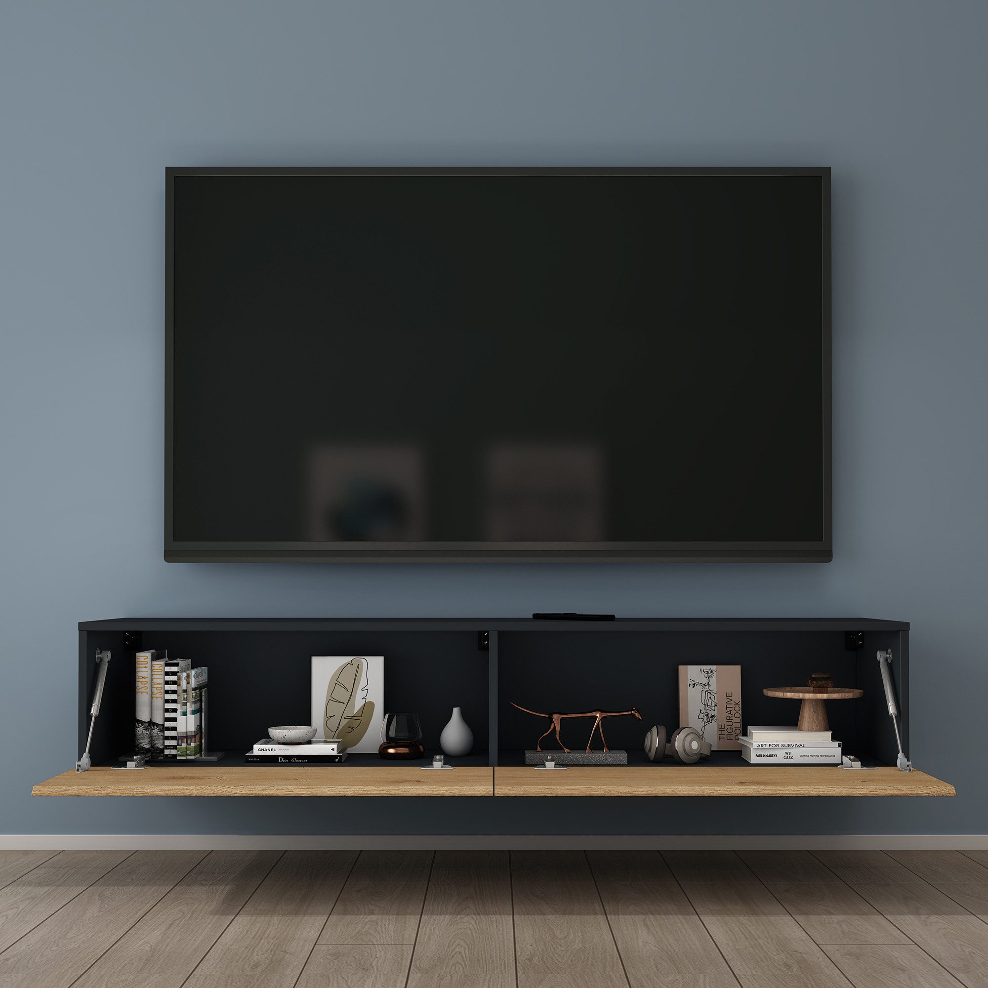 Mai & Mai Lowboard TV-Board Fernsehschrank modern wandmontiert aus Holz H: 30 cm, Griffloses / Soft-Close Design