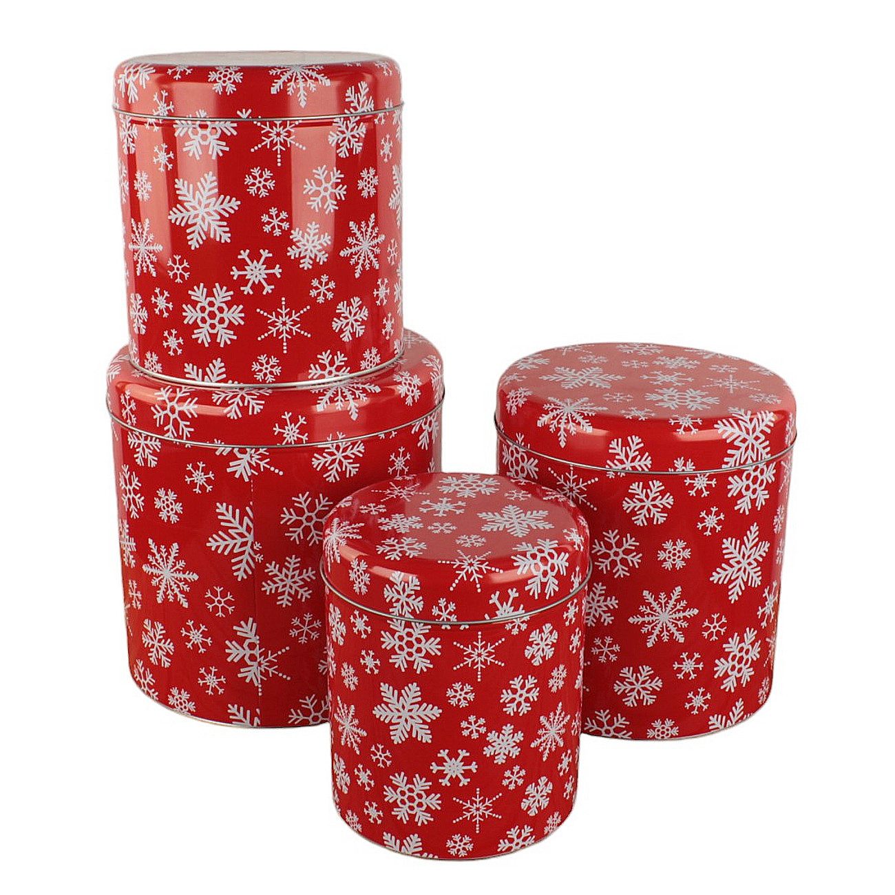 Macosa Home Keksdose Gebäckdosen 4er Set Metall Rot od. Grau Plätzchendose, Metall, (rund Schneeflocke Rentiere Gebäckaufbewahrung modern, Vorratsdose Weihnachten Blechdose), stapelbare Keks-Dose Aufbewahrungsdose Plätzchen