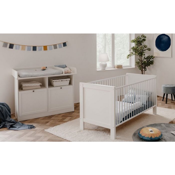 expendio Babymöbel-Set Landström 181 (Spar-Set 2-St) weiß 70x140cm Landhausstil mit Schlupfsprossen höhenverstellbarer Rost