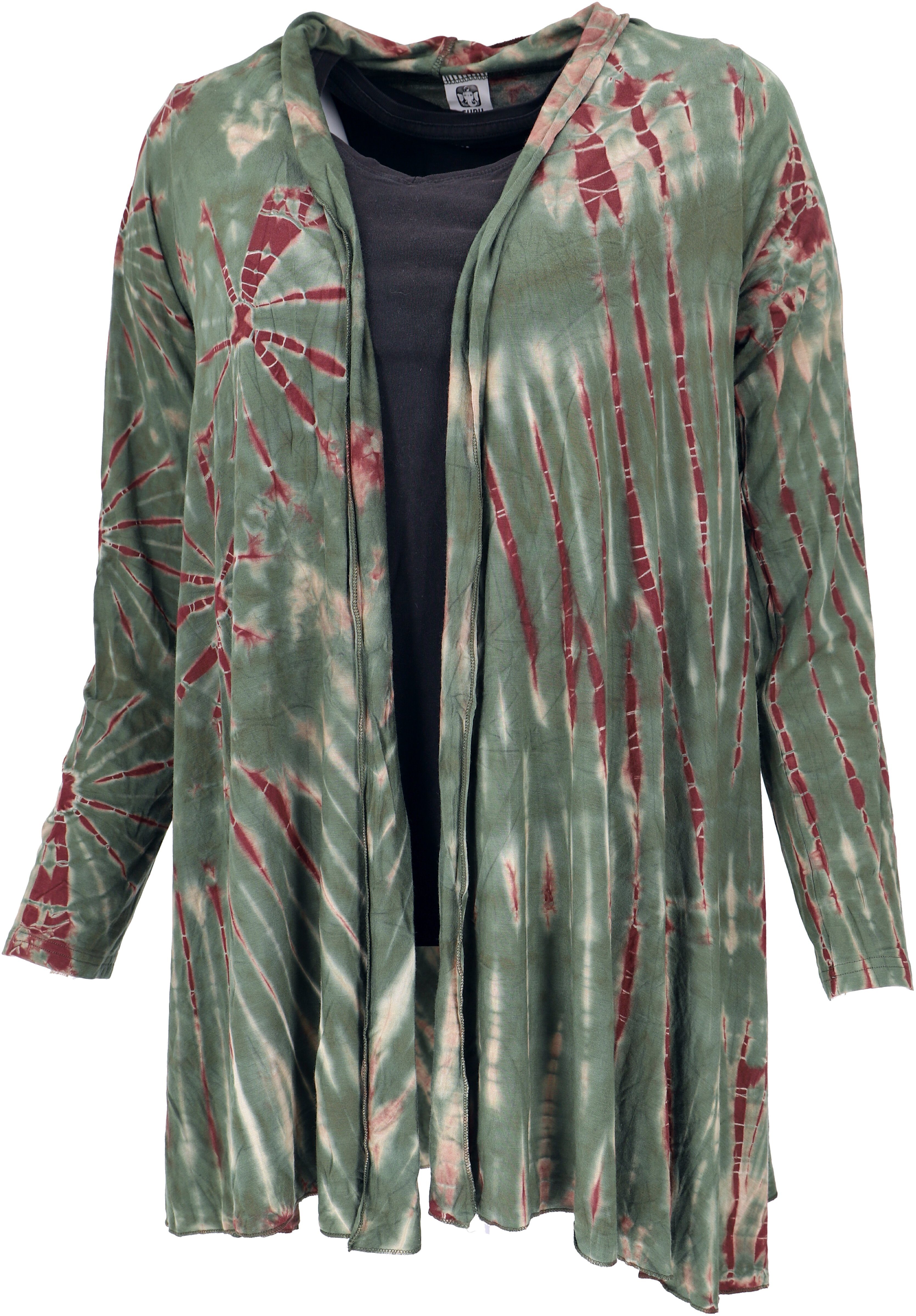 Guru-Shop Langjacke Offener Batik Cardgan, Boho Batikjacke - grün