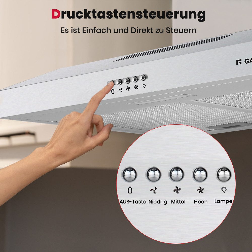 GASLAND Unterbauhaube SR60SP SR60SP, 60cm Silber LED Wandmontage, 3 Stufen Abluft/Umluft, 200m³/h, 2W LED