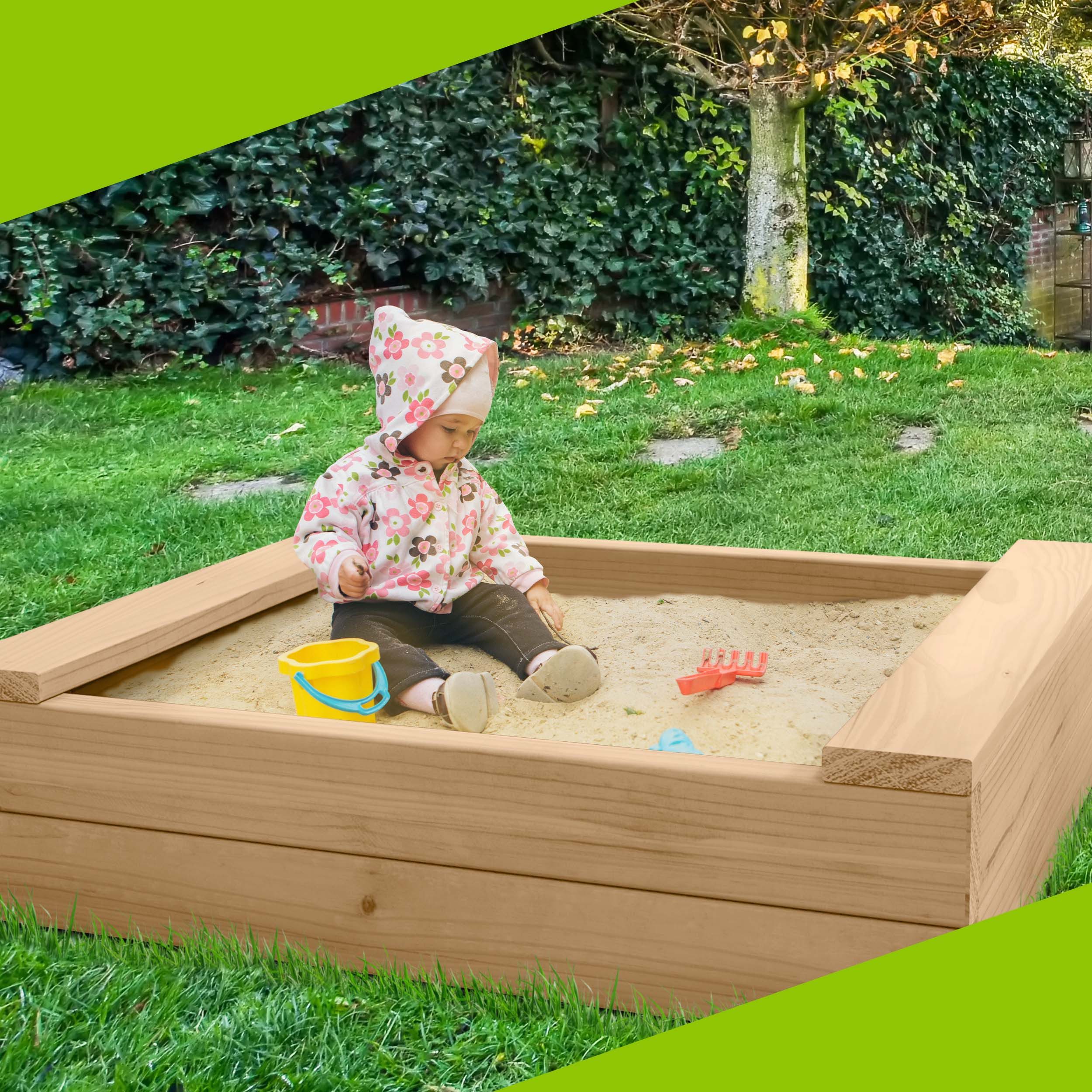 Gartenwelt Riegelsberger Sandkasten BULLE Sandkasten aus Lärche natur 45 mm inkl. Sitzbretter Bodenplane