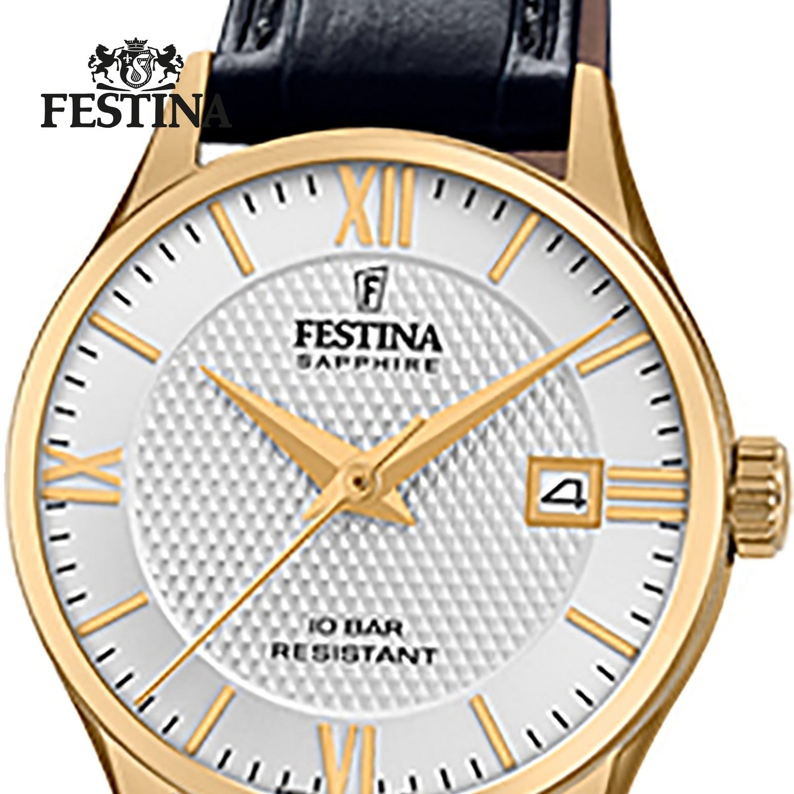 Festina Quarzuhr Festina Damen Uhr F20011/1 Leder, (Analoguhr), Damen Armbanduhr rund, Lederarmband schwarz, Elegant