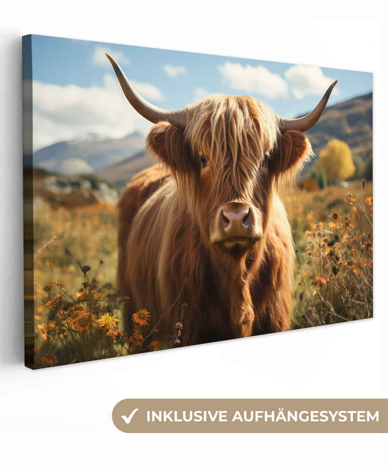 OneMillionCanvasses® Leinwandbild Schottischer Hochländer - Tierporträt - Natur - Tier, Braun - Schottischer Highlander (1 St), Leinwand Bilder Klein, Wand Dekoration 30x20 cm