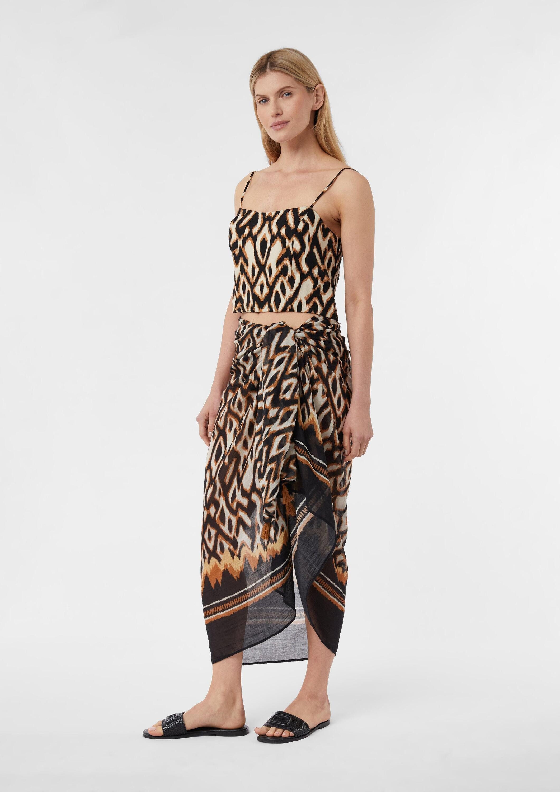 comma Poncho Tuch Pareo aus Baumwollmix mit All-over-Print