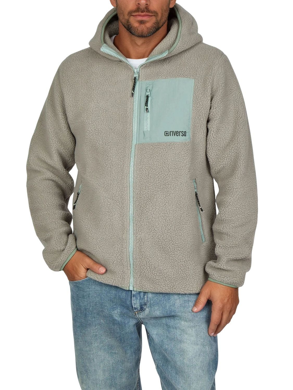 riverso Outdoorjacke Herren Fleecejacke RIVLennox Regular Fit Übergangsjacke mit Teddyfleece – Bild 2 von 5