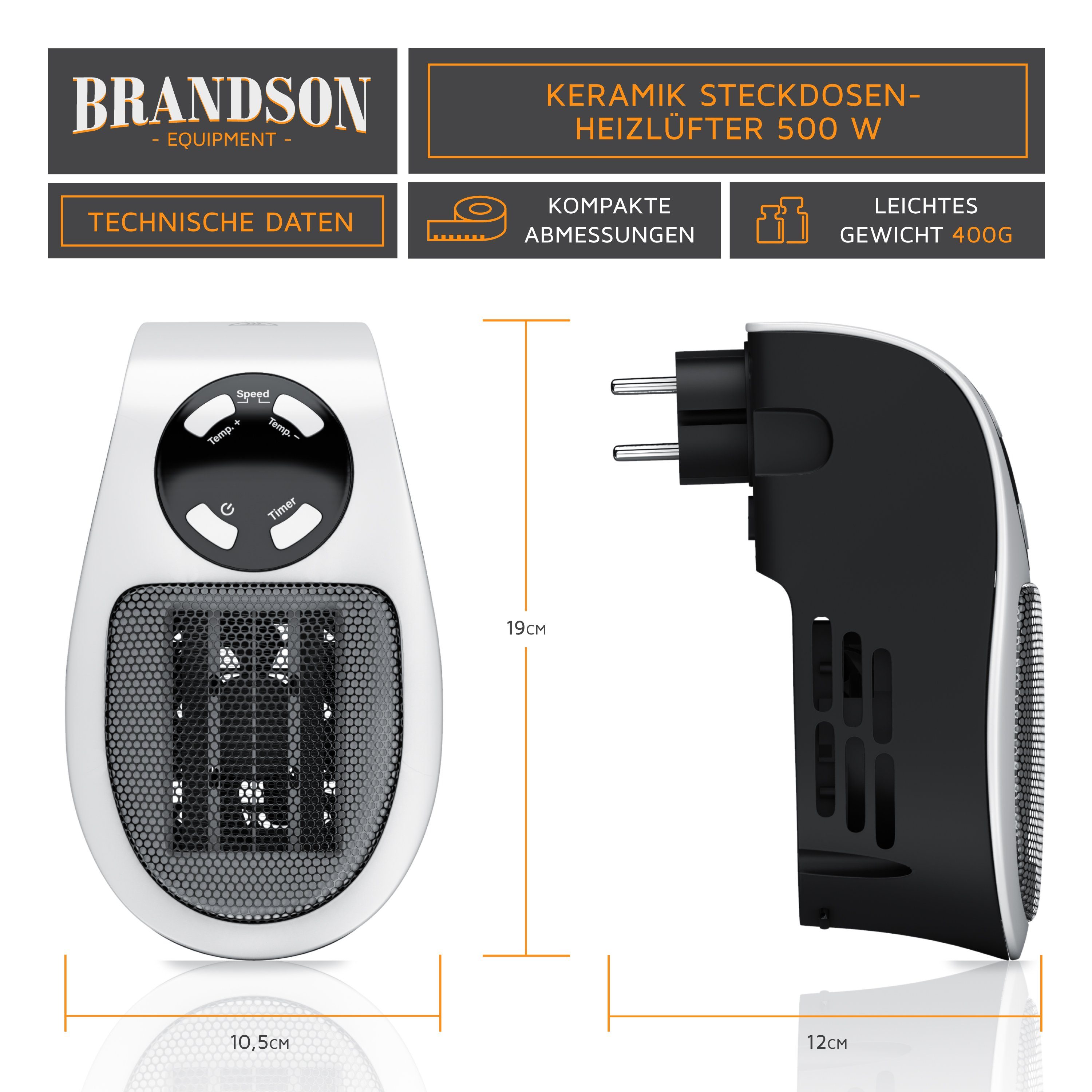 Brandson Keramikheizlüfter, 500 W, Steckdosen Mini günstig online kaufen