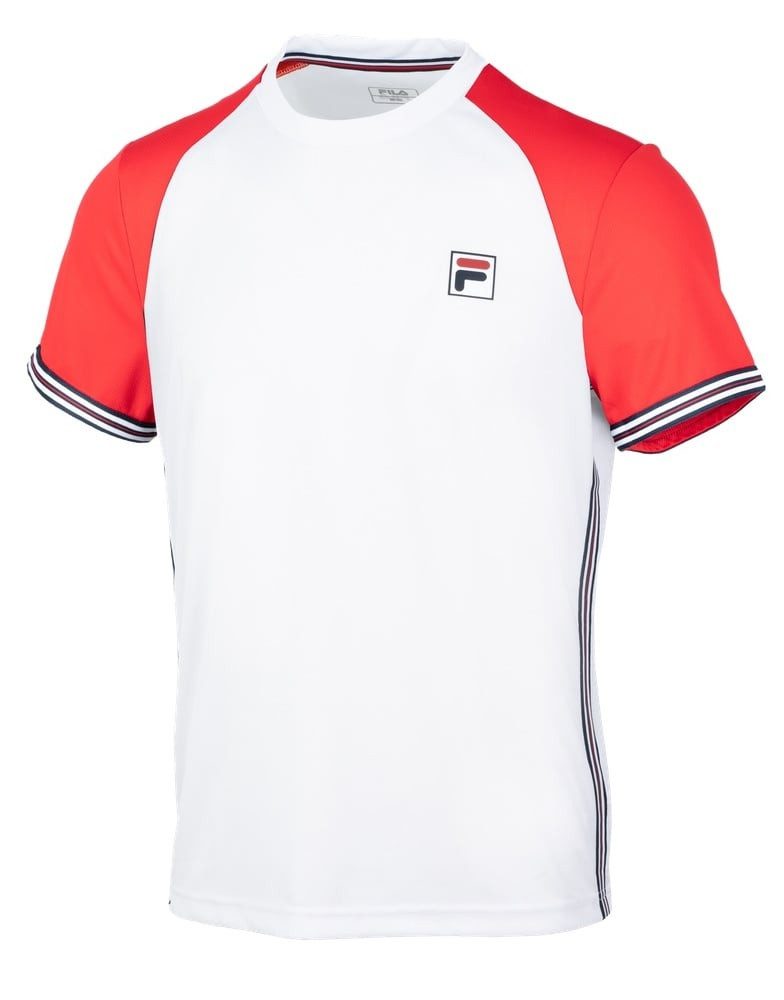 T-Shirt Alfie (100% Polyester, 3-Streifen) weiss/rot Herren