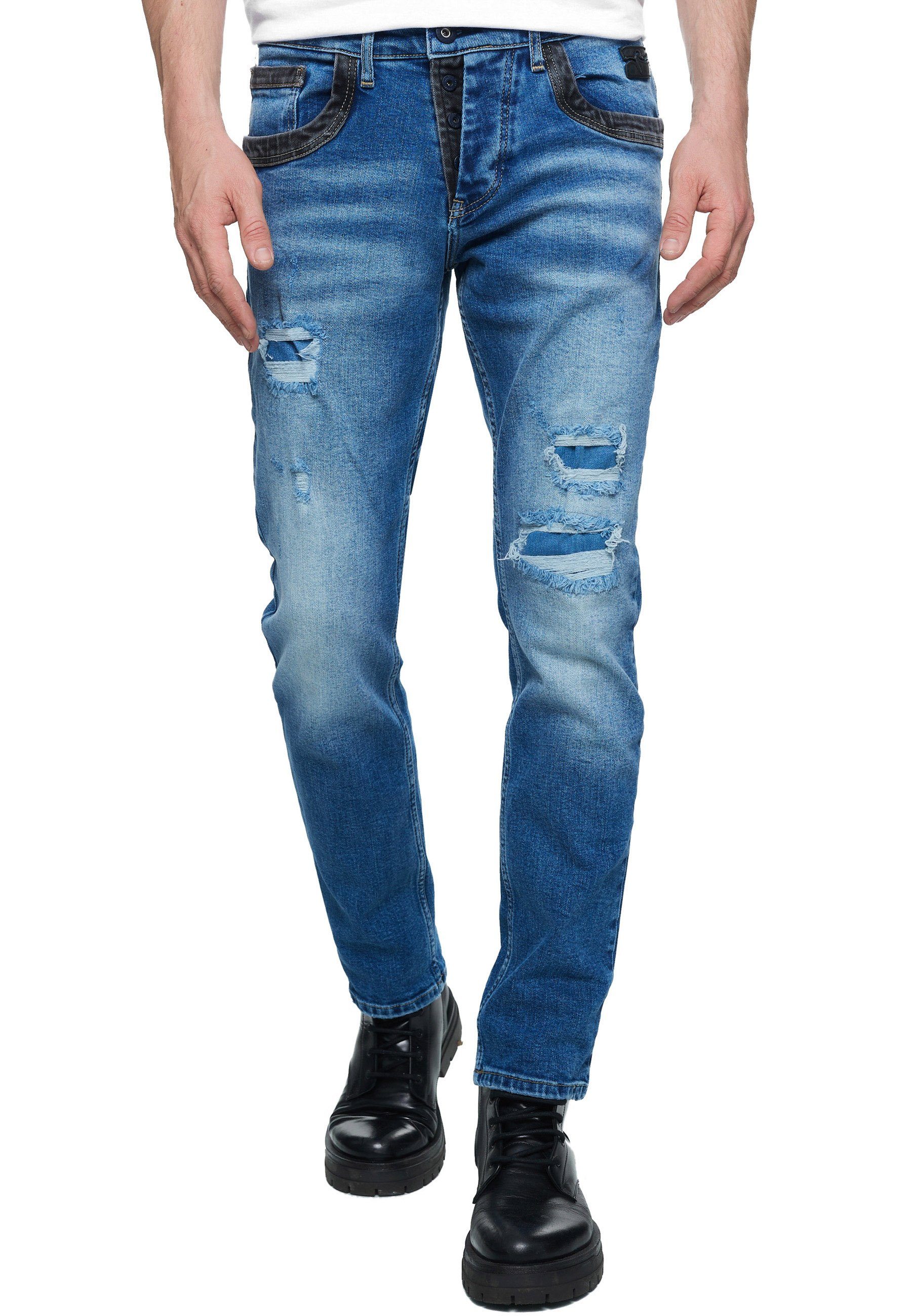 Rusty Neal Straight-Jeans YOKOTE mit farblich abgesetzten Details blau