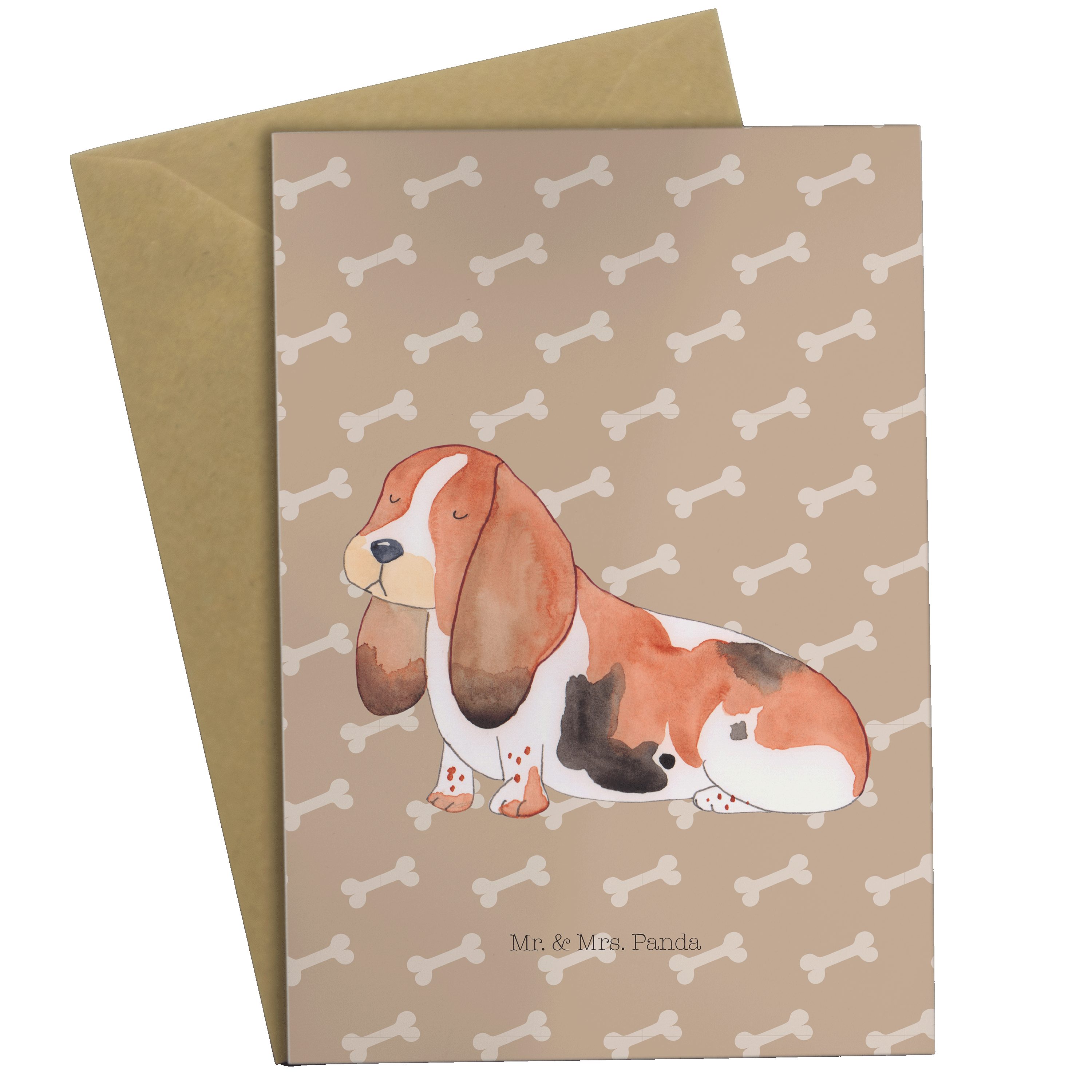 Mr. & Mrs. Panda Grußkarte Hund Basset Hound - Hundeglück - Geschenk, Glückwunschkarte, Hundemot