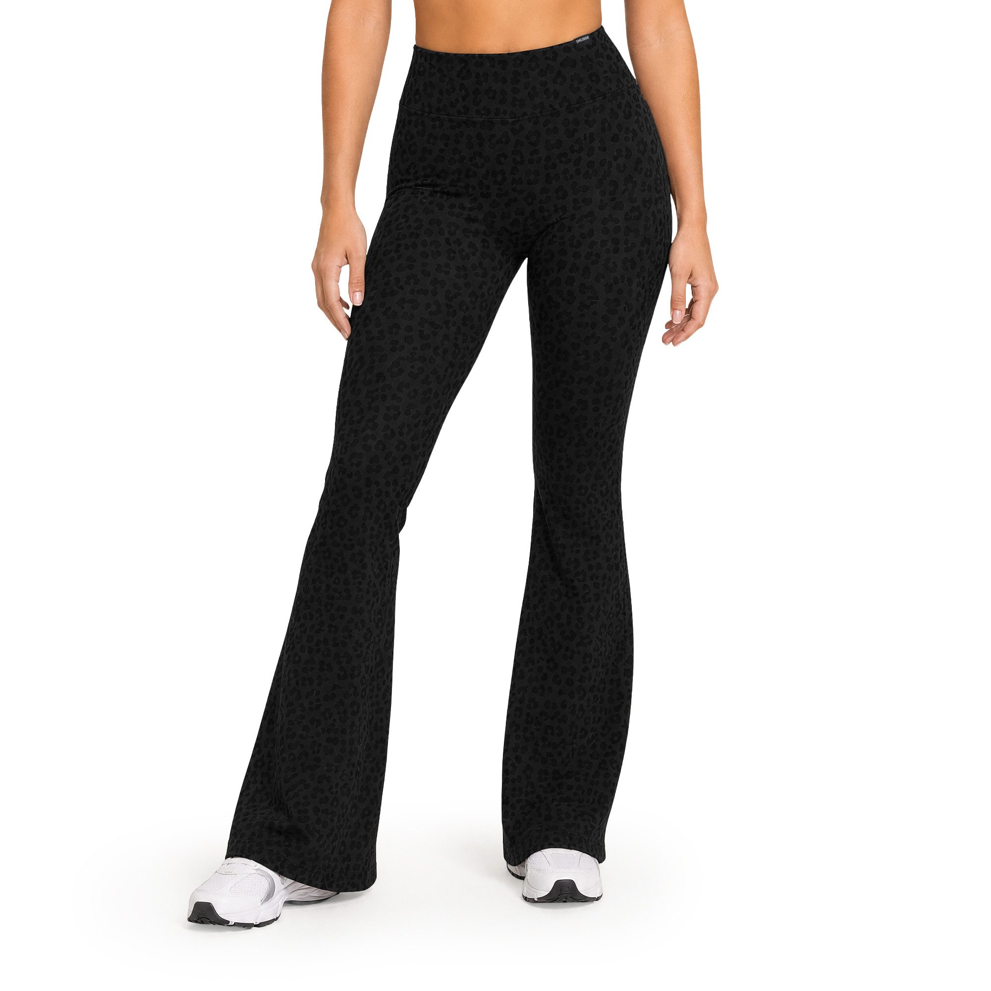 Smilodox Leggings Lithara, Leo-Muster Schlagleggings, Bootcut, für Gym, Yoga & Alltag High Waist, 4-Wege-Stretch, blickdicht, schnelltrocknend