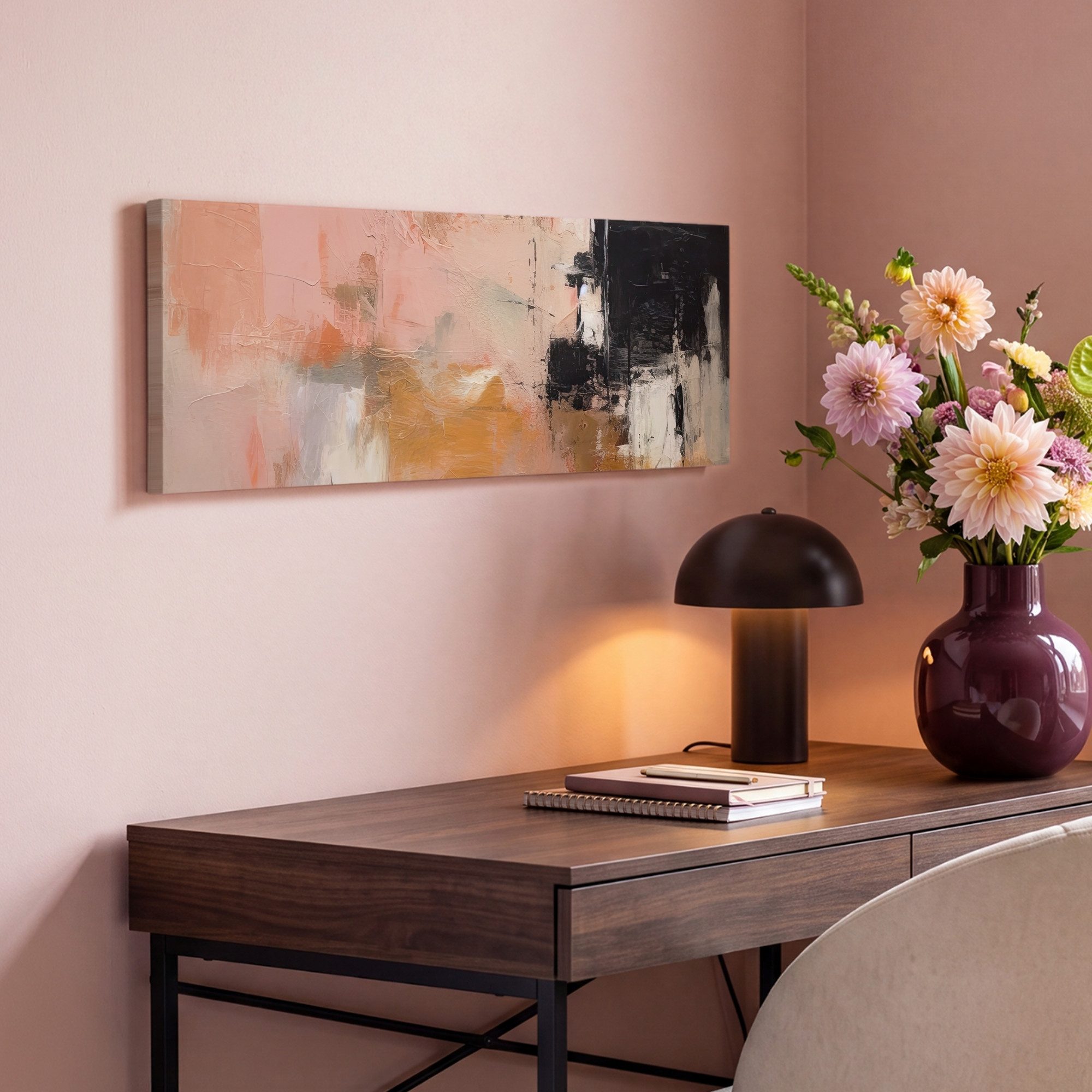 OneMillionCanvasses® Leinwandbild Panorama Kunst - Abstrakt - Beige - Farbe, Fotodruck (1 St), Wandbild, Deko Schlafzimmer Wohnzimmer Flur 60x20 cm – Bild 4 von 5