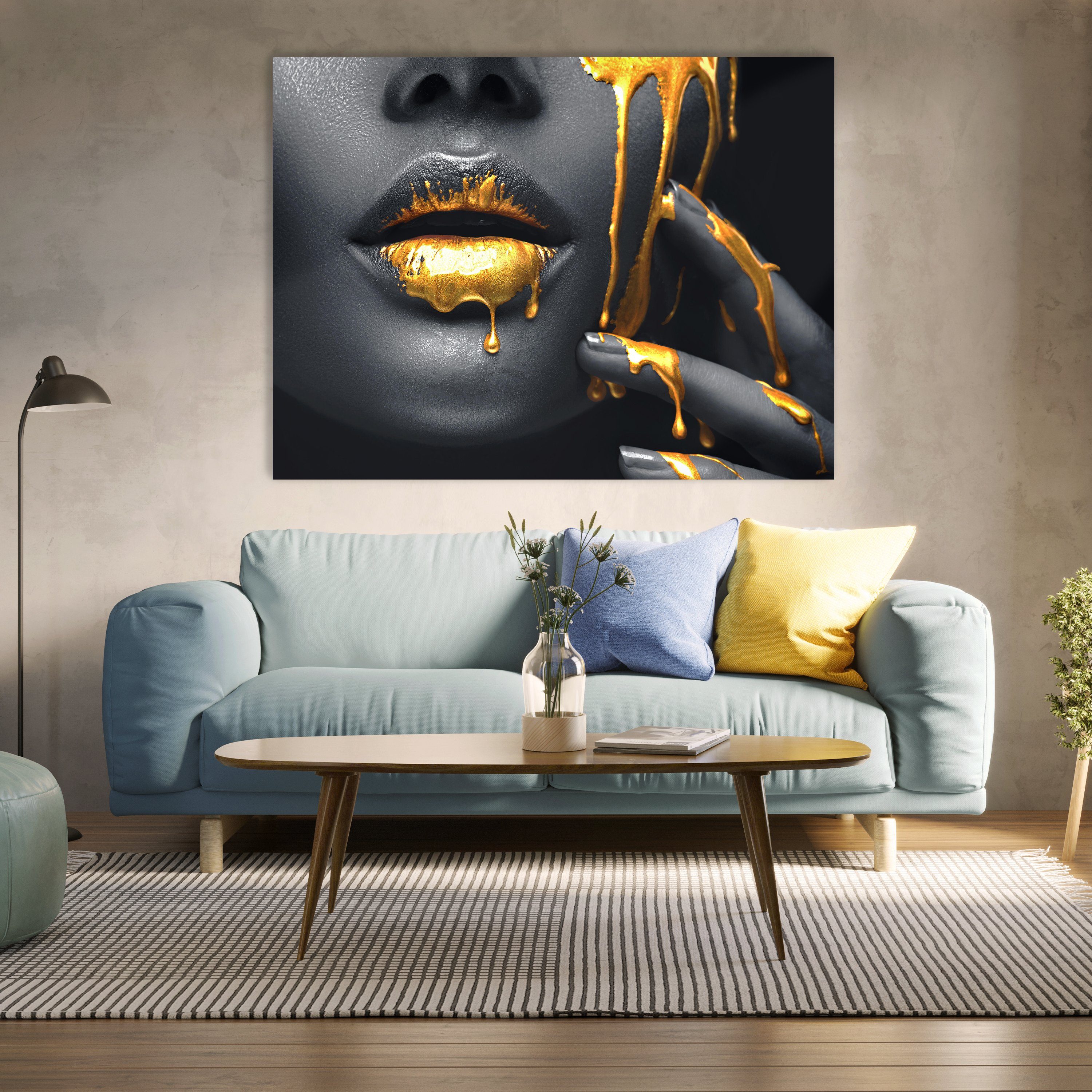 wandmotiv24 Leinwandbild Frauen in versch. Wandbild, Lippen (1 Größen St), Lippen, Leinwandbilder Wanddeko