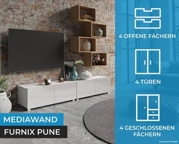 Furnix Wohnwand PUNE30 Mediawand 6 teilig 200 cm breit, Segment stehend oder hängend- Stellfüße inklusive, ohne LED