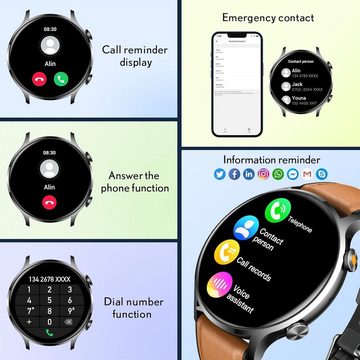 Weybon Fitness Armband Telefonfunktion Wasserdicht Runde Touchscreen Smartwatch (1,39 Zoll, Android iOS), mit Blutdruckmessung Schrittzähler Herzfrequenz Fitness Tracker Sport