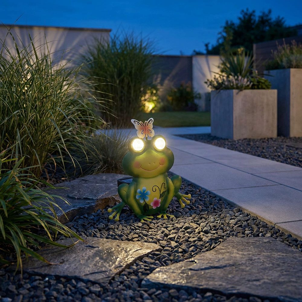 GLOBO LIGHTING LED Solarleuchte, LED-Leuchtmittel fest verbaut, Warmweiß, LED Solarleuchte Außenleuchte Metall bunt matt Frosch-Design H 22 cm