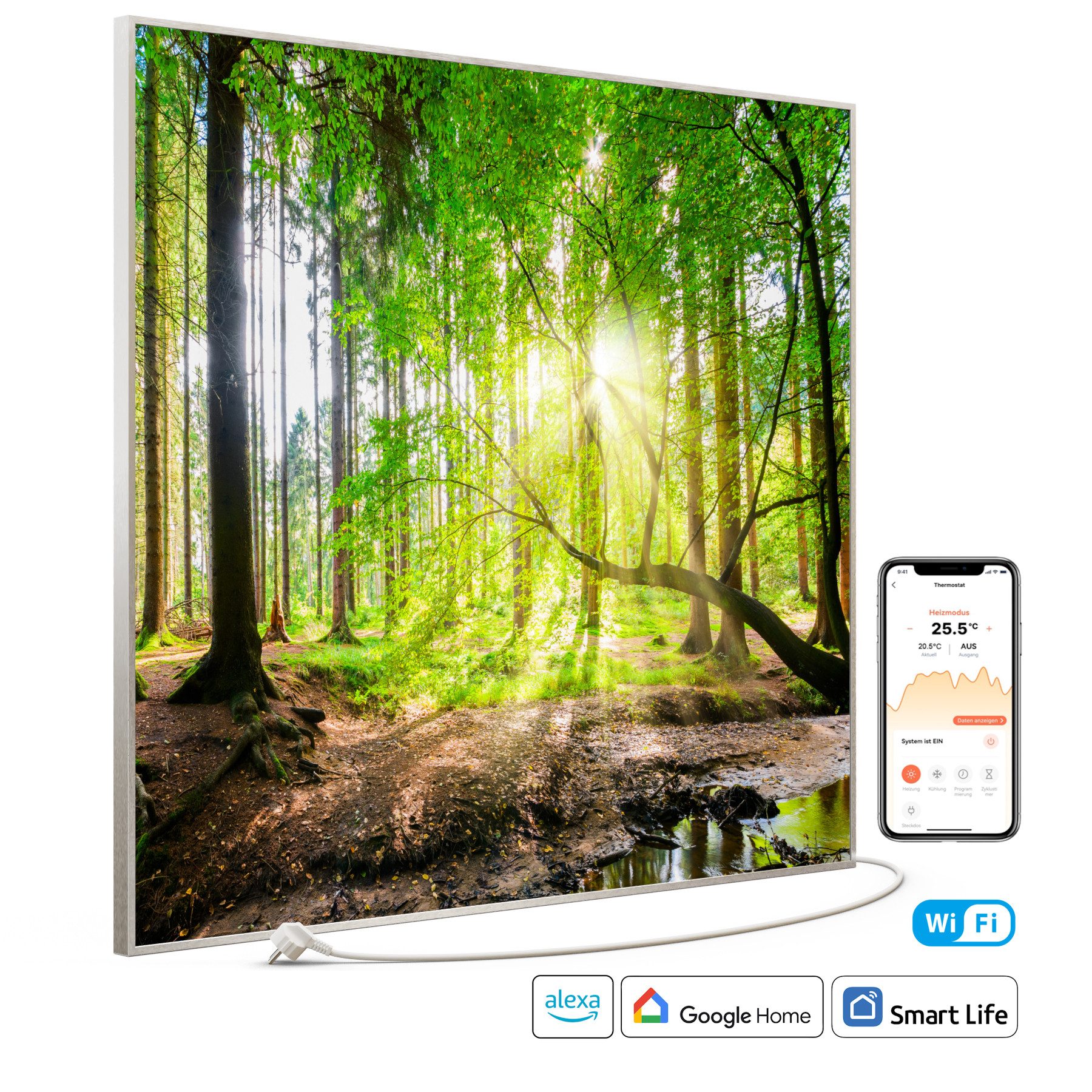 STEINFELD Heizsysteme Infrarotheizung Bild 1200W, 114x100cm, Made in Germany, 7 Jahre Garantie, mit Thermostat, Silber