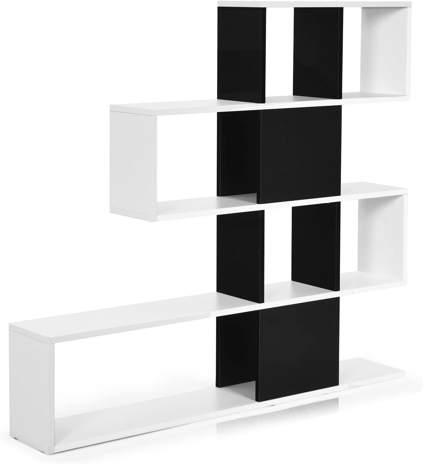 KOMFOTTEU Bücherregal Leiterregal, mit 10 offenen Trennwänden weiß+schwarz