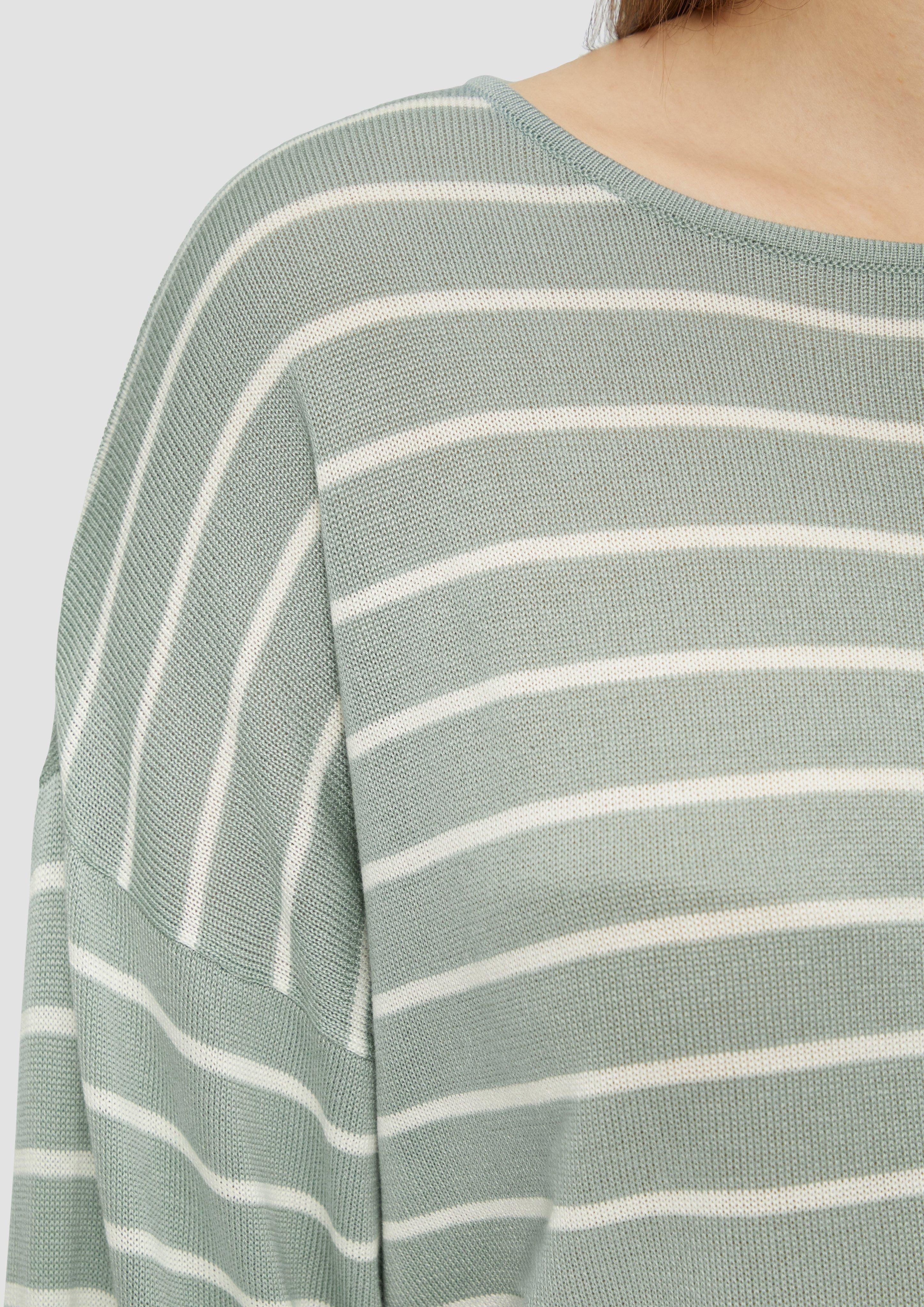 QS Strickpullover Geringelter Feinstrickpullover mit überschnittener günstig online kaufen