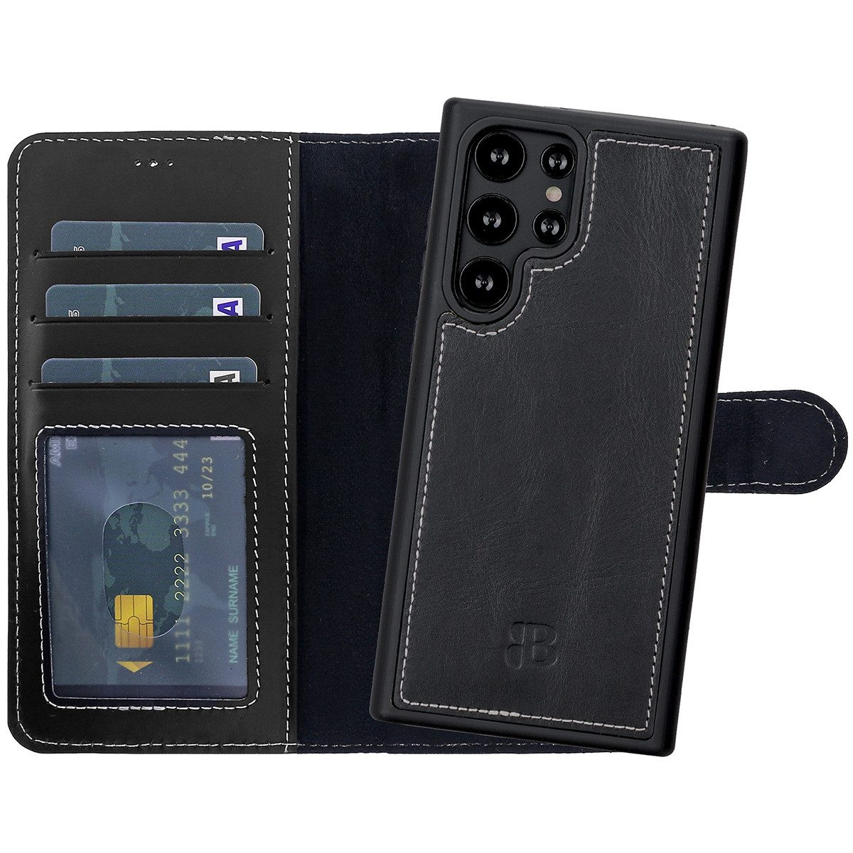 Burkley Handytasche Samsung Galaxy S22 Ultra 2-in-1 Leder Handytasche (1-tlg., Book Case Lederhülle mit Kartenfach und Magnetverschluss), herausnehmbare Innenhülle, Kartenfächer mit Kick-Stand