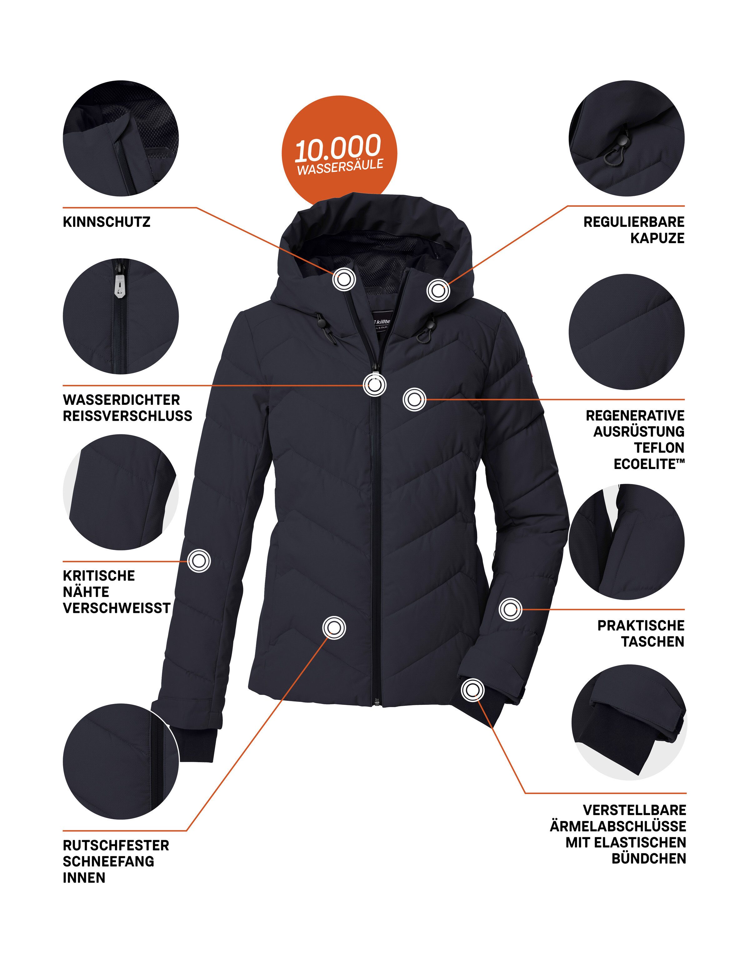 Killtec Skijacke KSW 31 WMN SKI QLTD JCKT Winddichte, wasserabweisende Skijacke mit Daunenoptik und Schneefang