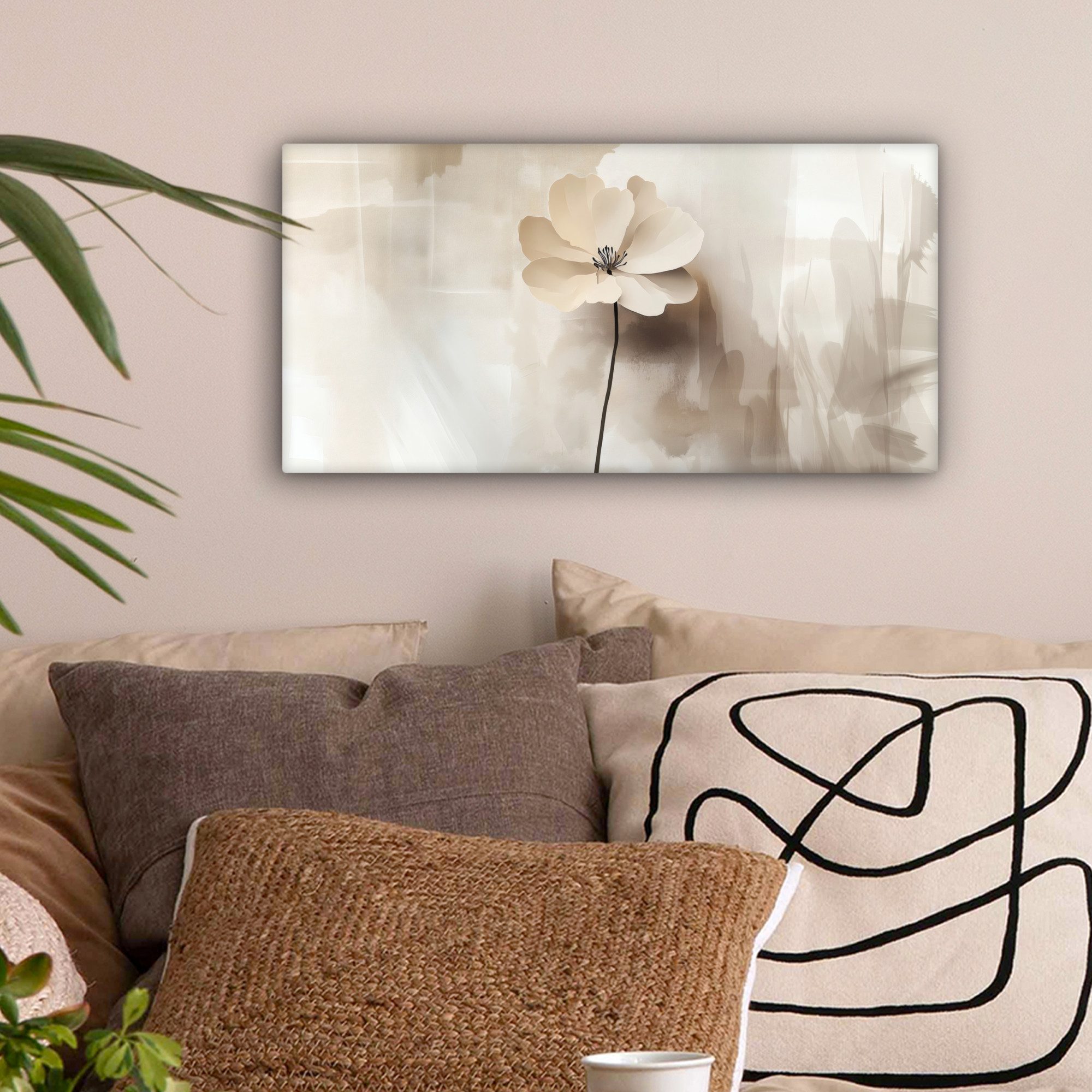 OneMillionCanvasses® Leinwandbild Panorama Blume - Beige - Farbe - Schatten günstig online kaufen