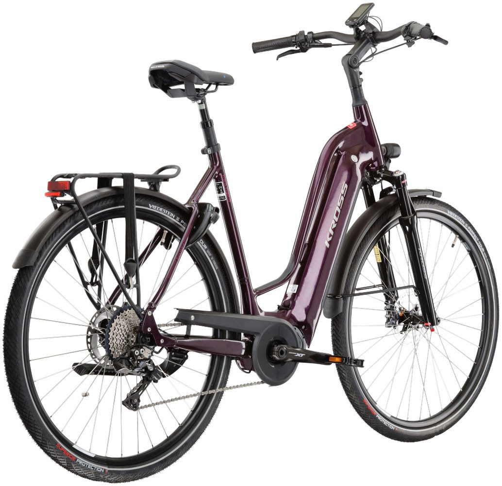 Kross E-Bike Trekkingrad Trans Hybrid Prestige 630 28 Zoll lila - Shimano Mittelmotor, 11 Gang Shimano DEORE XT DI2 M8050 Schaltwerk, Kettenschaltung, Mittelmotor, 630 Wh, SHIMANO 36 V/250 W DU-E6110, Mittelmotor