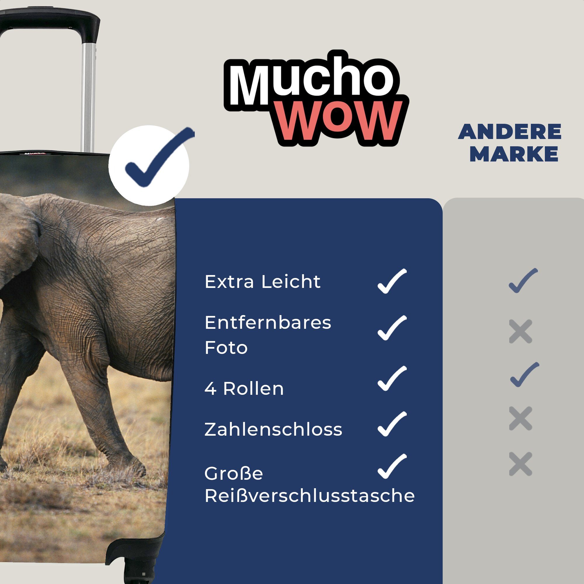 Ferien, - Trolley, Tiere Handgepäckkoffer Rollen, - mit Handgepäck 4 Savanne für Reisekoffer MuchoWow rollen, Natur, Reisetasche - Elefant