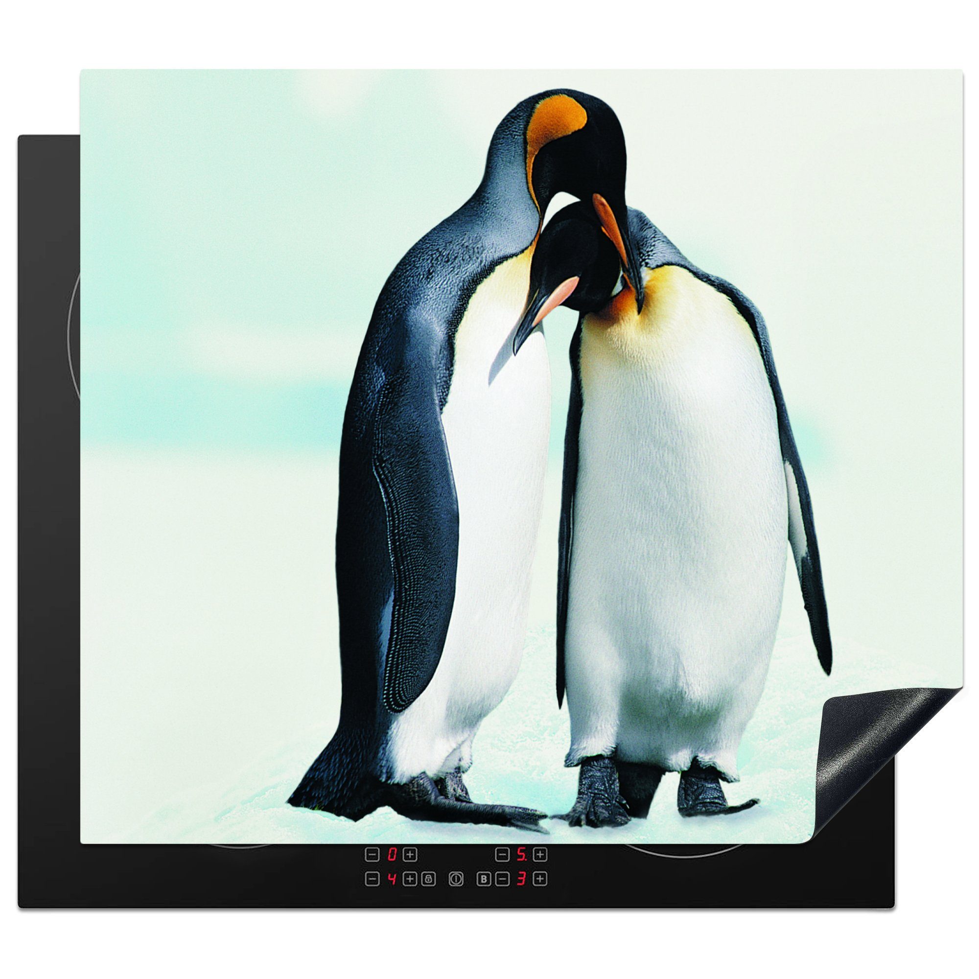 59x52 Pinguine Ceranfeldabdeckung Induktionsmatte Familie, küche, Schnee MuchoWow - cm, tlg), Herdblende-/Abdeckplatte - (1 Vinyl, für die