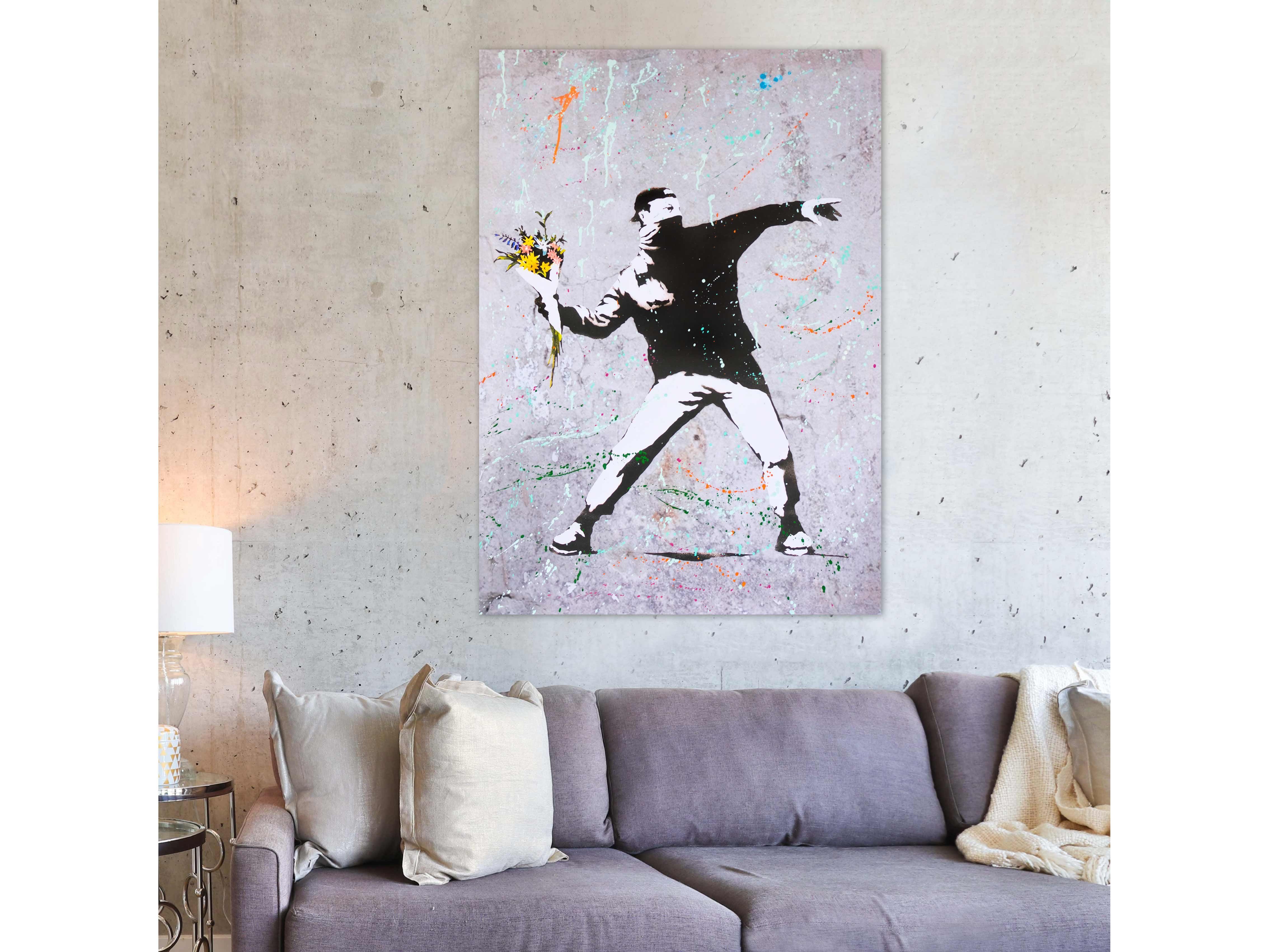 Leinwando Leinwandbild Banksy Flower Riot Bunt günstig online kaufen