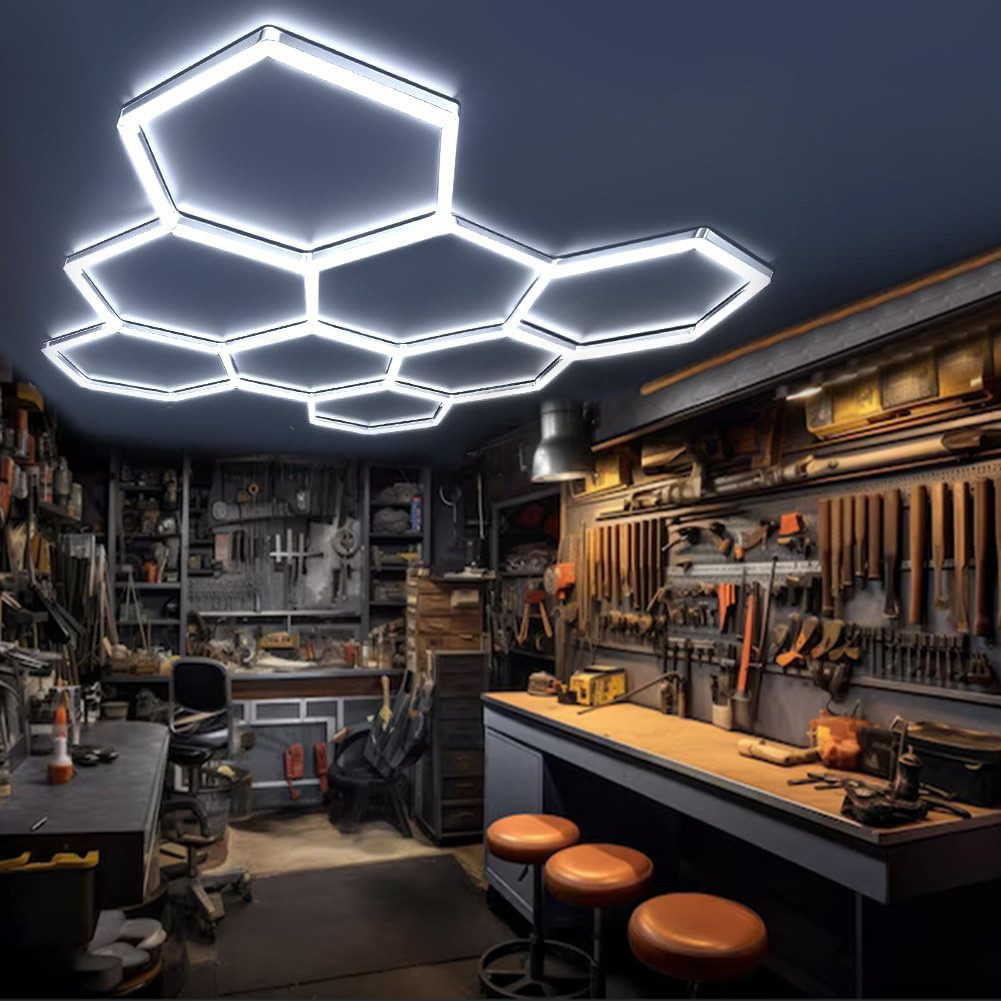 oyajia LED Dekolicht 8/10-Pack Hexagon LED Deckenleuchte Werkstatt Garage Waben Beleuchtung, 280W, LED fest integriert, Kaltweiß, Sechseckige LED-Leuchte für Ga – Bild 4 von 5