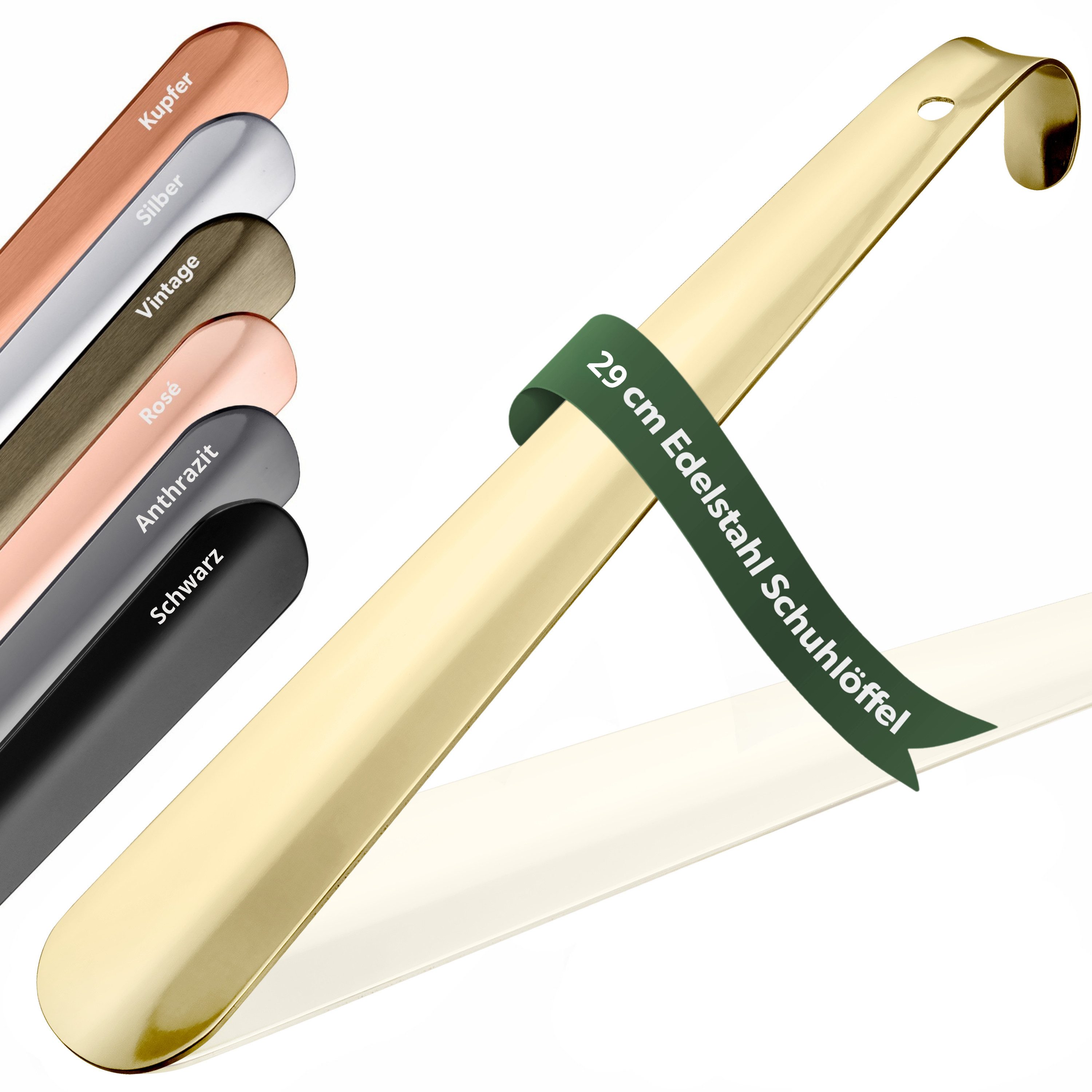 JK Trade Schuhlöffel 29cm Edelstahl Gold poliert (1-tlg., klein & stabil), für jede Sporttasche – Aufhängbar & hochwertig verarbeitet