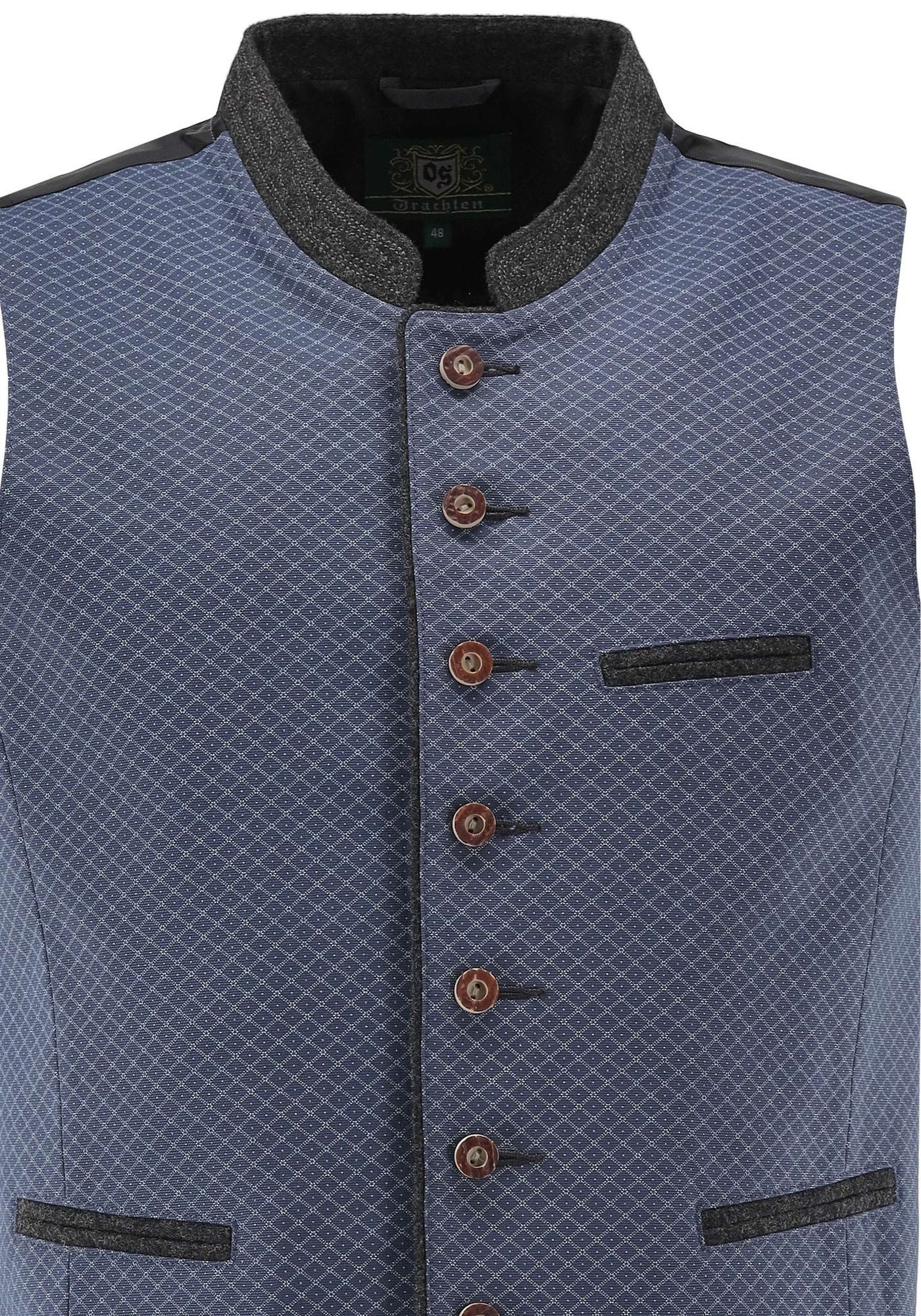 OS Trachten Trachtenweste Teger Rautenmuster, Slim Fit, Stehkragen, 3 Leistentaschen