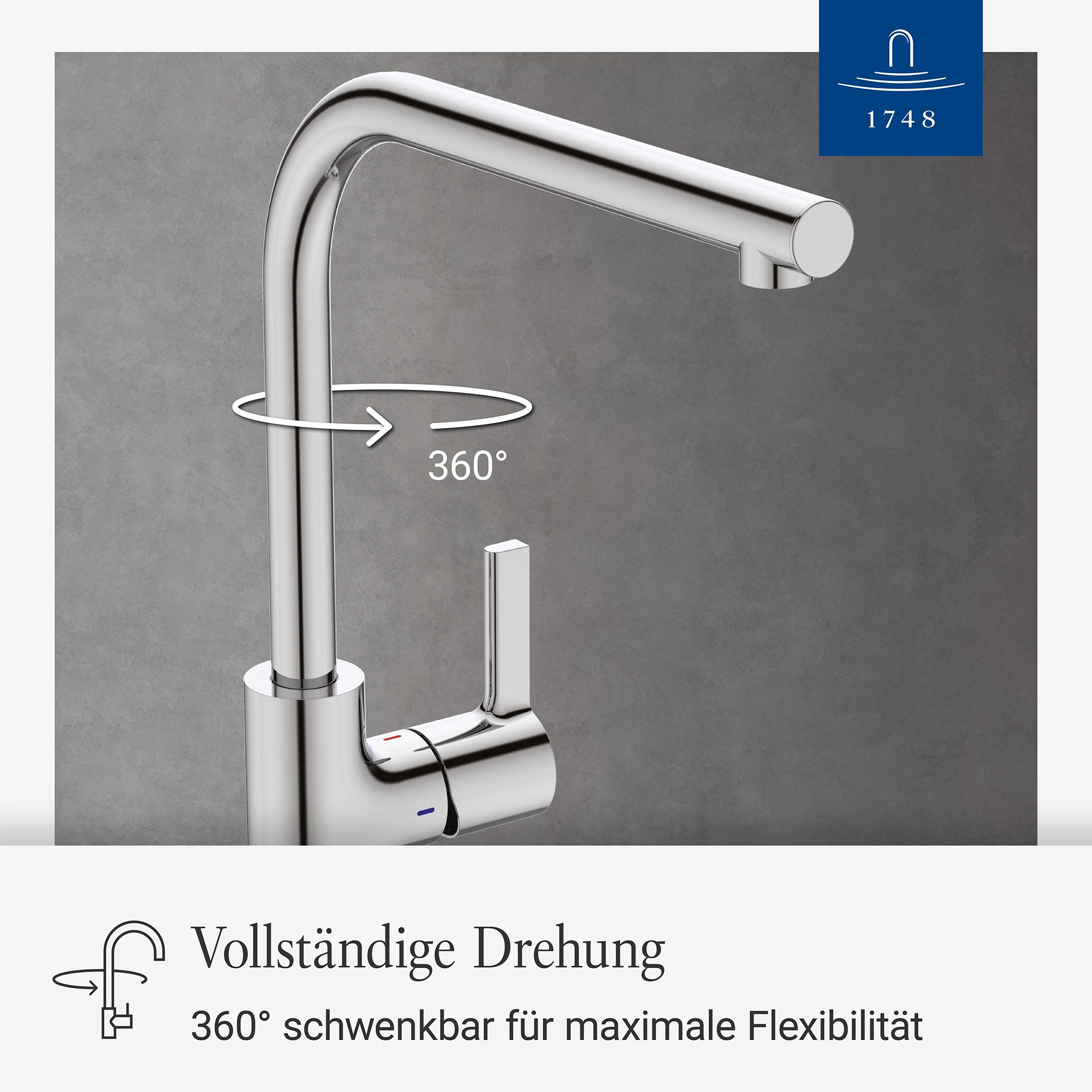 Villeroy & Boch Küchenarmatur Variaro FirmaFlow® Kartusche, 360° schwenkbarer Auslauf, Schnellmontagesystem