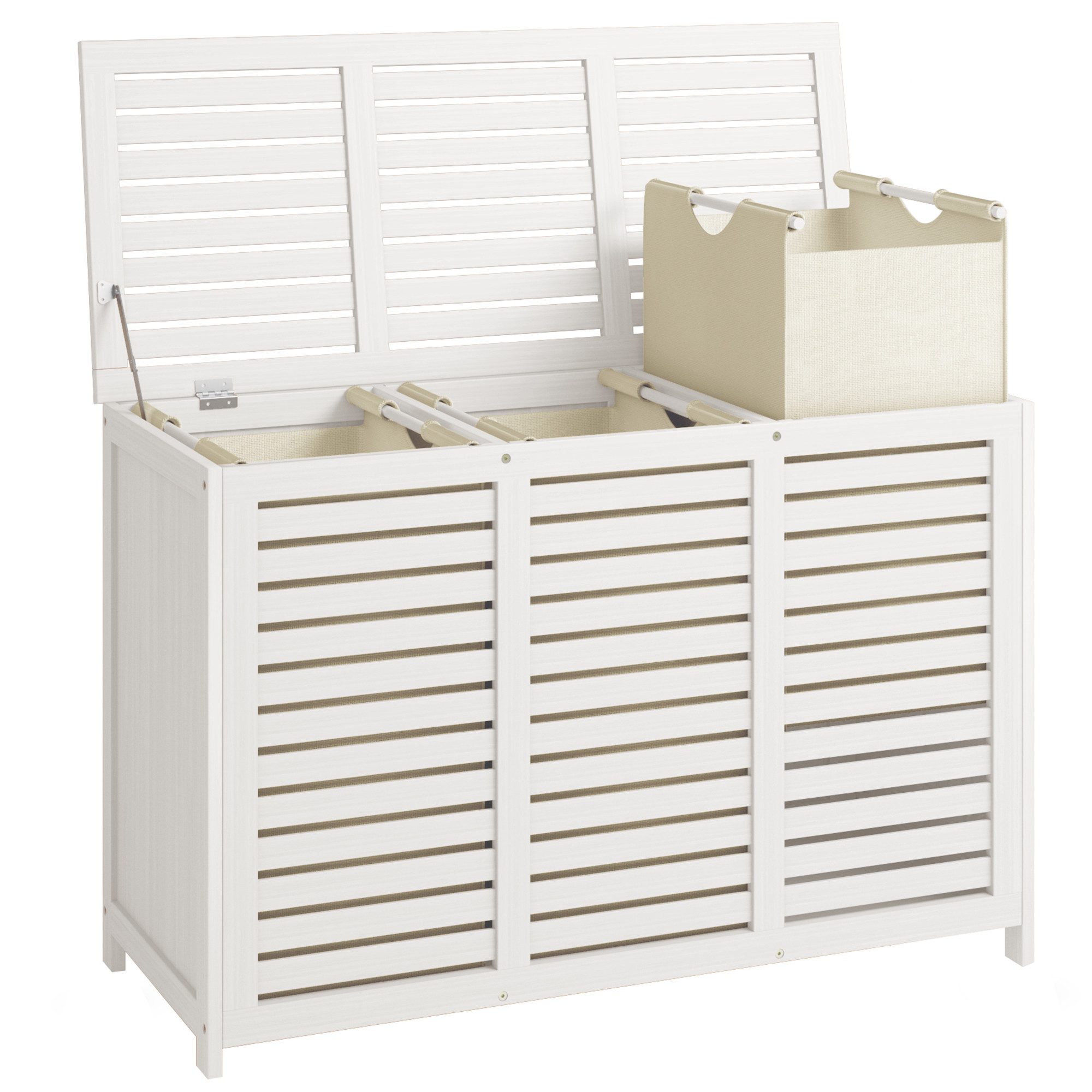 AdelDream Wäschekorb 150L Großer Wäschesammler 3 Fächer Gestreiftes Design