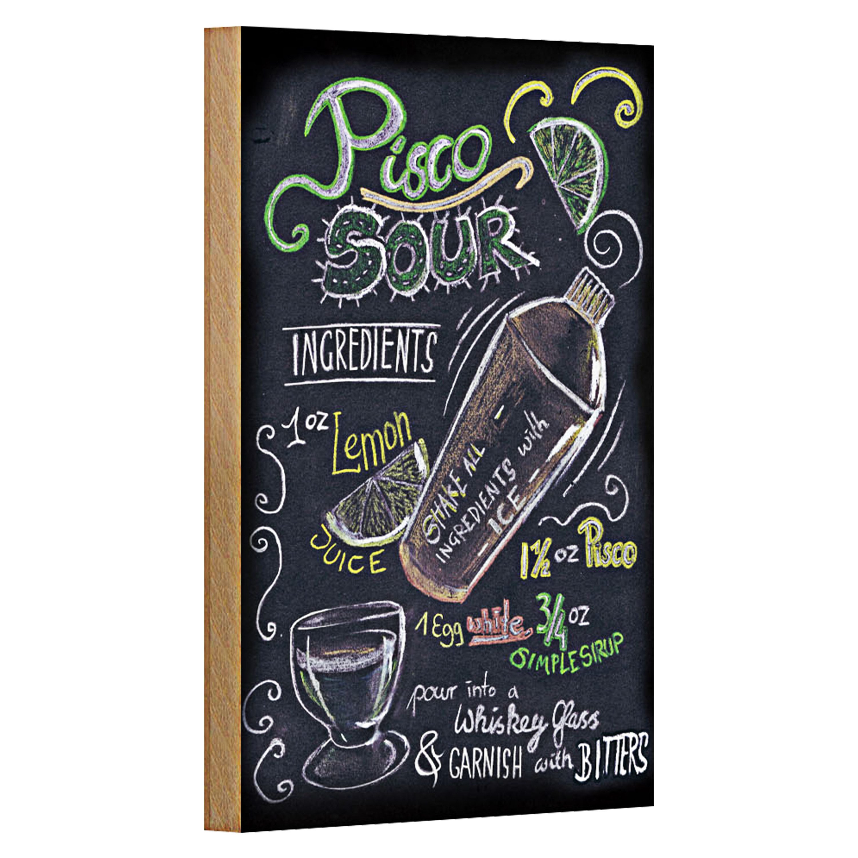Roomando Holzbild Cocktail 12x18cm Rezept Pisco Sour