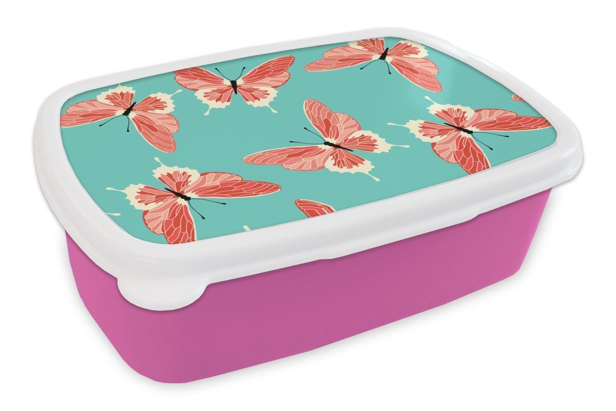 (2-tlg), Snackbox, Lunchbox Kunststoff für Muster, Kinder, Mädchen, Kunststoff, Erwachsene, Rosa Schmetterlinge Brotdose - - Brotbox MuchoWow