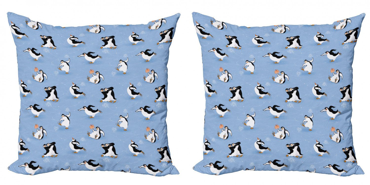 Digitaldruck, Cartoon-Tier Stück), (2 Abakuhaus Modern Doppelseitiger Skating Accent Kissenbezüge Penguins