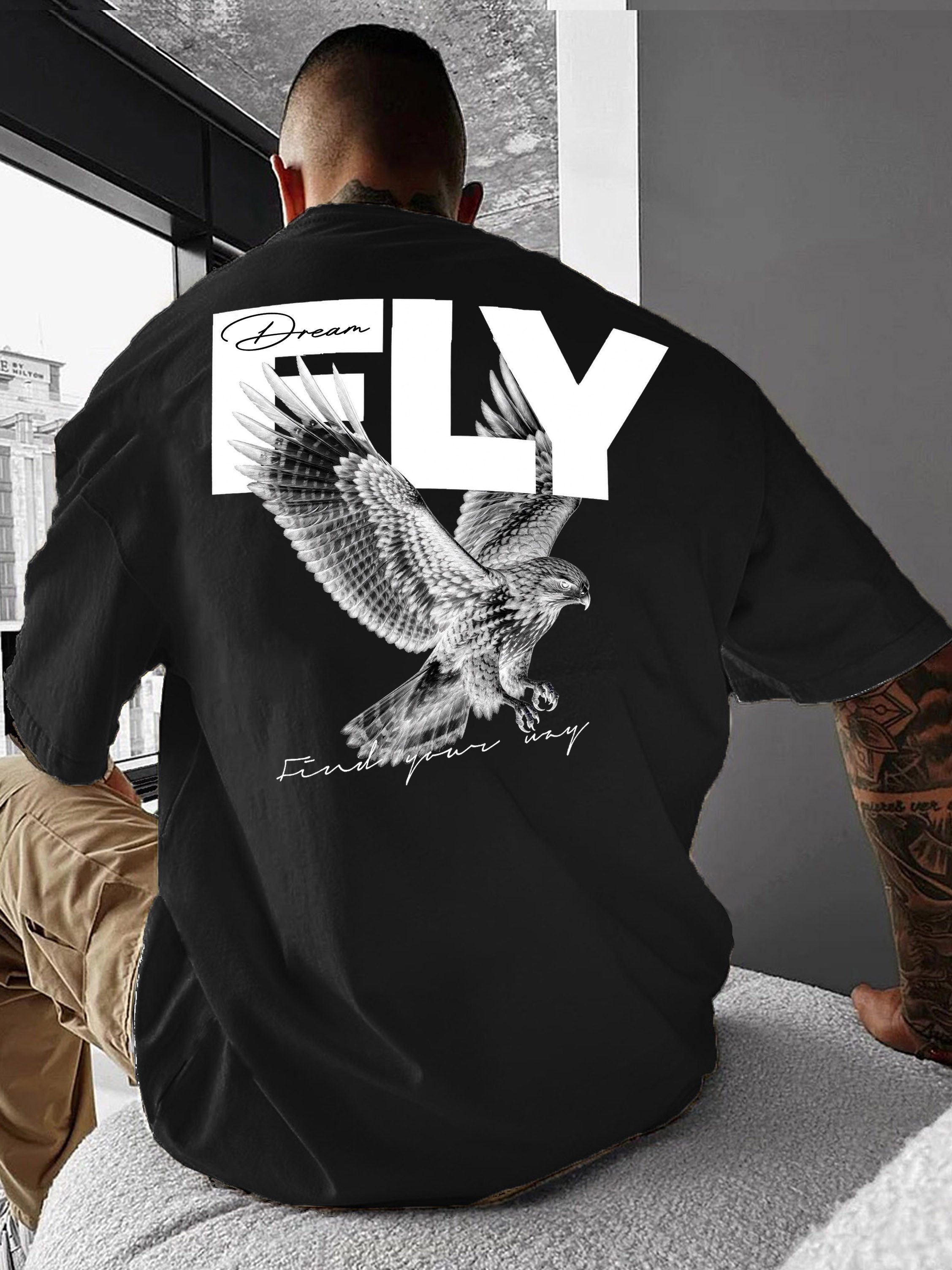 RMK T-Shirt Herren Shirt Basic Rundhals Adler Fly aus 100% Baumwolle