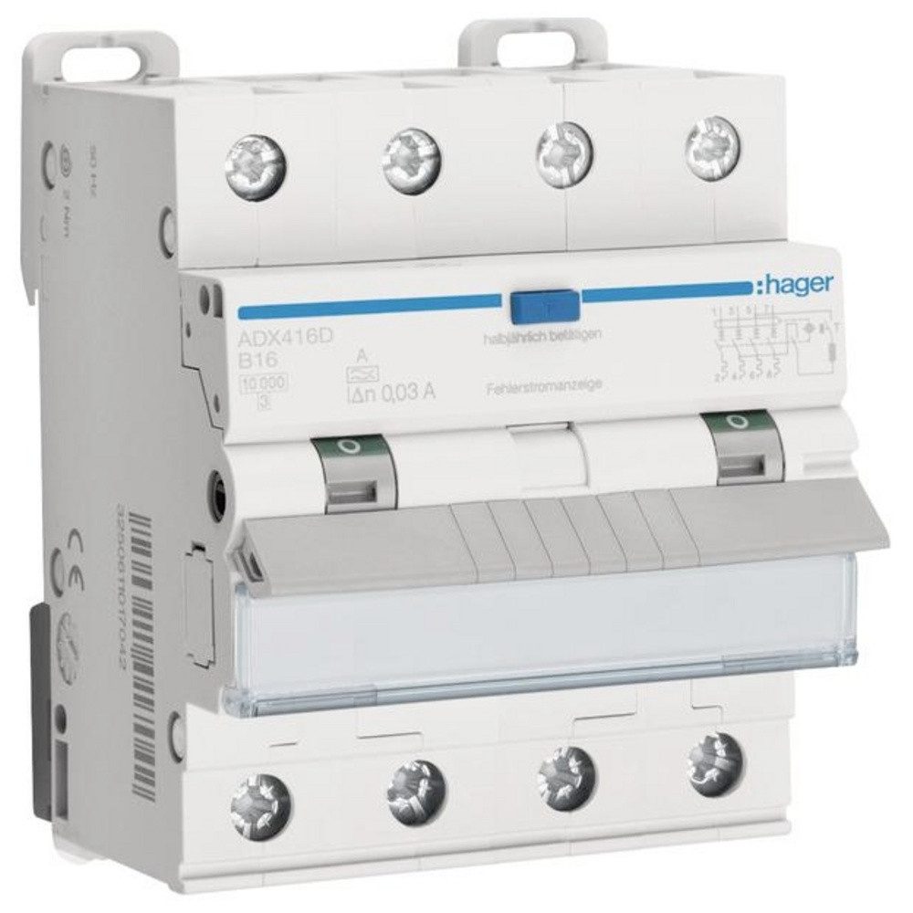 Hager Schalter Hager ADX416D FI-Schutzschalter/Leitungsschutzschalter 4polig 16 A