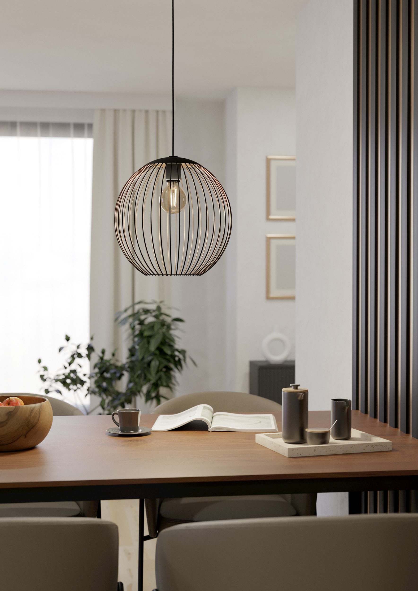 EGLO Hängeleuchte ALMANZORA Pendellampe - Stahl - E27 - 1X60W - IP20, ohne Leuchtmittel, Hängelampe, Deckenlampe, Wohnzimmer, Esszimmer, H110 x Ø32 cm