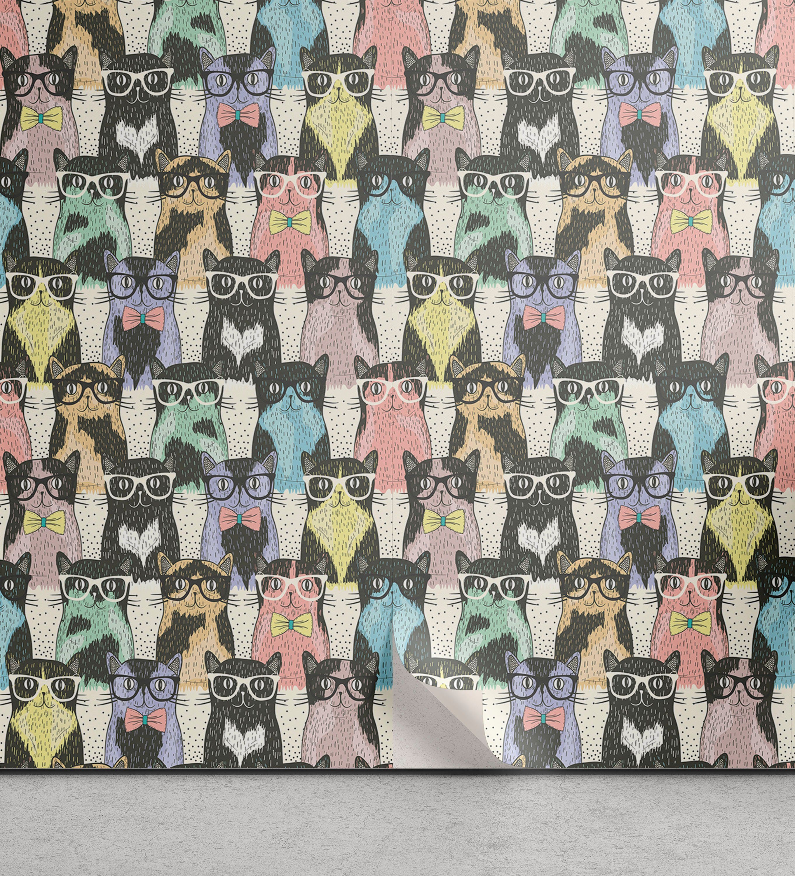 Abakuhaus Vinyltapete selbstklebendes Wohnzimmer Küchenakzent, Katzen Hipster Verspielt Glass